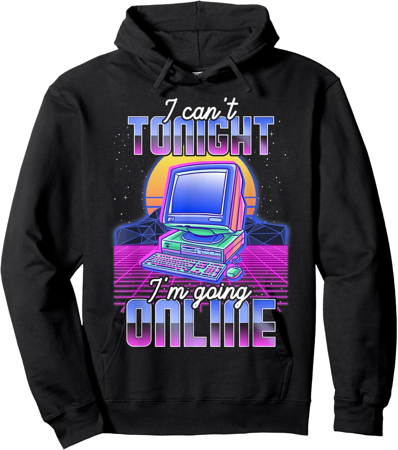 I Cant Tonight Im Going Online Funny Internet Gear Vaporwave Funny Computer Retro Internet Culture Meme PC Joke Black Hoodie - Hoodie | Black