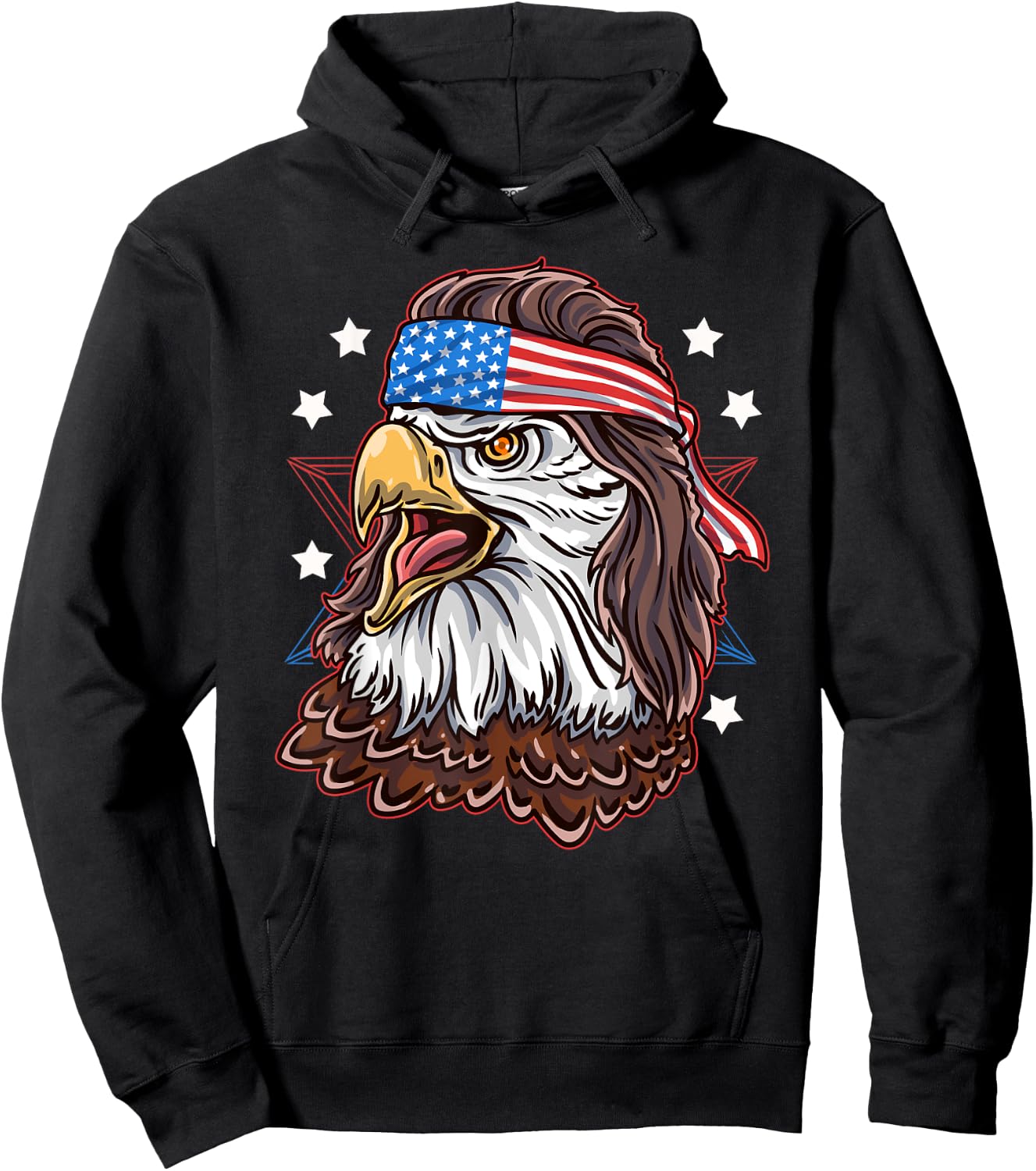 Funny Redneck 80s Patriotic Proud Mullet American Bald Eagle Women Men Hoodie - Hoodie | Black