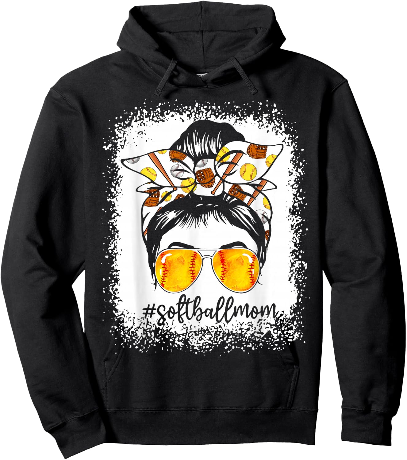 Women Bleached Softball Mom Messy Bun Softball Lover Hoodie - Hoodie | Black