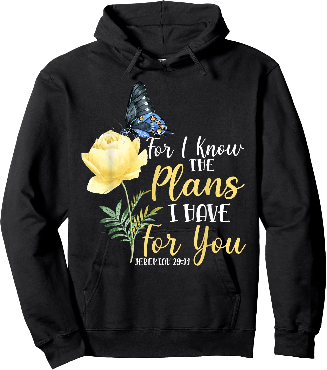 Christian Bible Verse Butterfly Rose Flower Jeremiah 29:11 Hoodie - Hoodie | Black