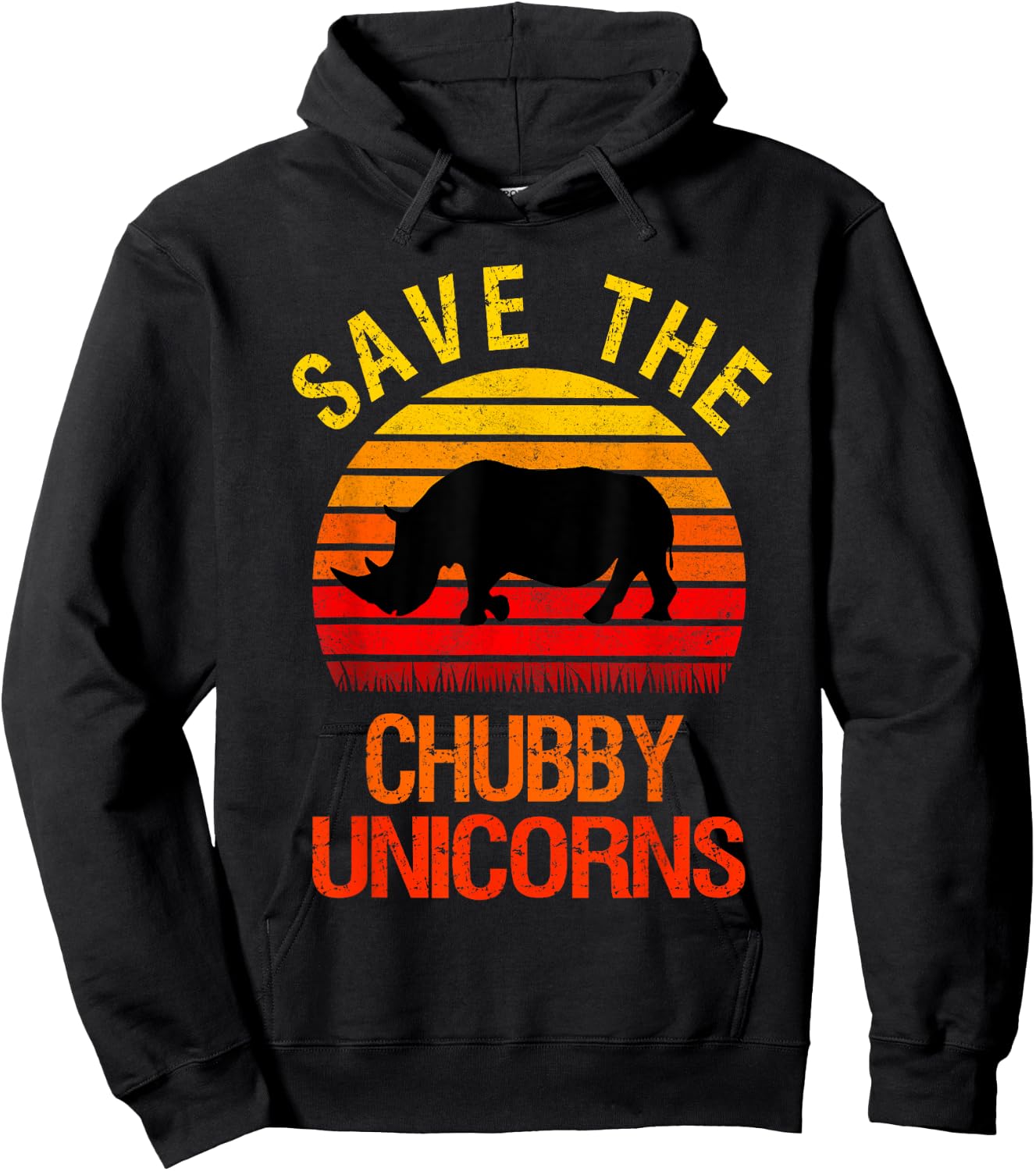 Save The Chubby Unicorns Retro Style Rhino Hoodie - Hoodie | Black