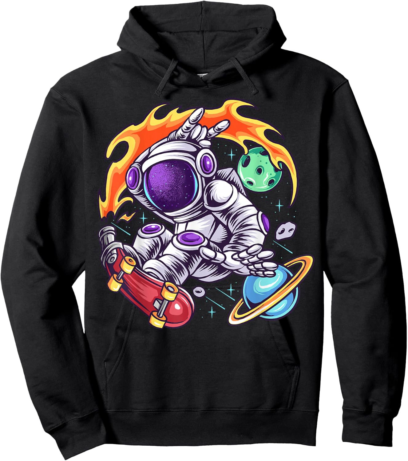 Astronaut Rides Skateboard In Space Hoodie - Hoodie | Black