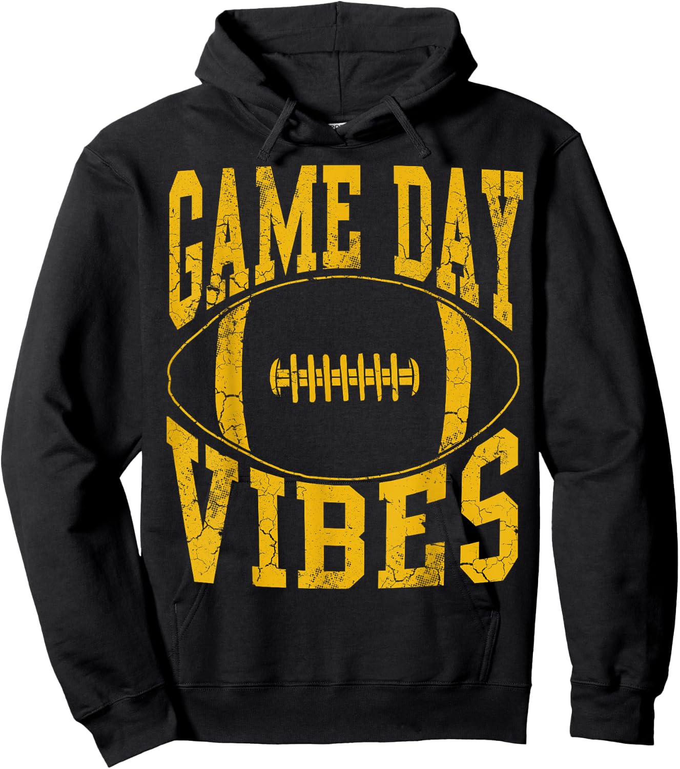 Game Day Vibes Yellow Football Vintage Distressed Graphic Hoodie - Hoodie | Black