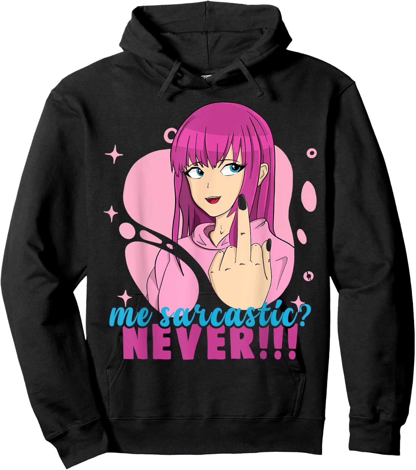 Me Sarcastic? Never! Pastel Goth Anime Girl Flipping Off Hoodie - Hoodie | Black