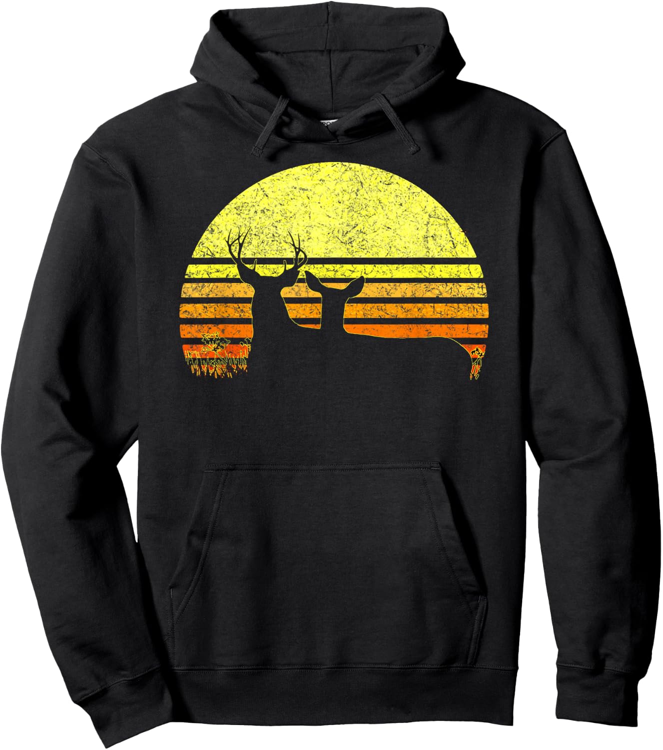 Buck Mule Deer Hunting Dad Vintage Retro Sun Bow Hunter Gift Hoodie - Hoodie | Black