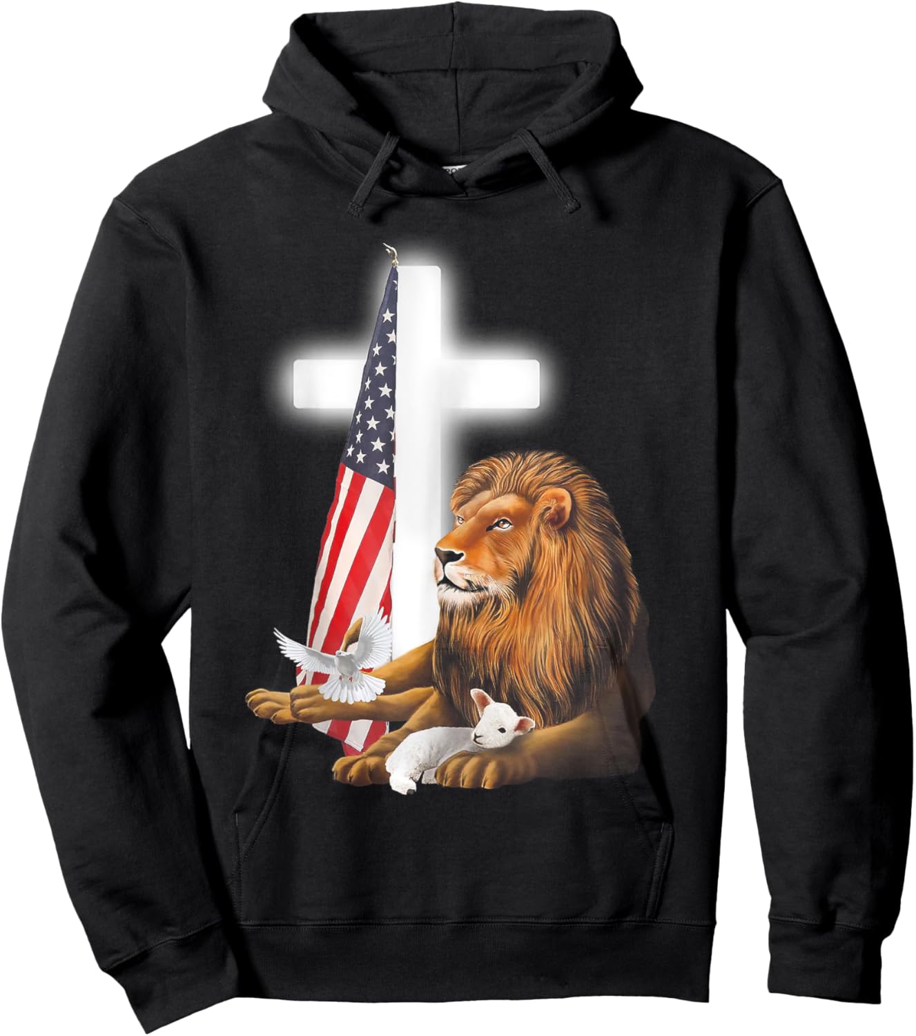 Lion And Lamb Cross Sheep Dove America Flag Hoodie - Hoodie | Black