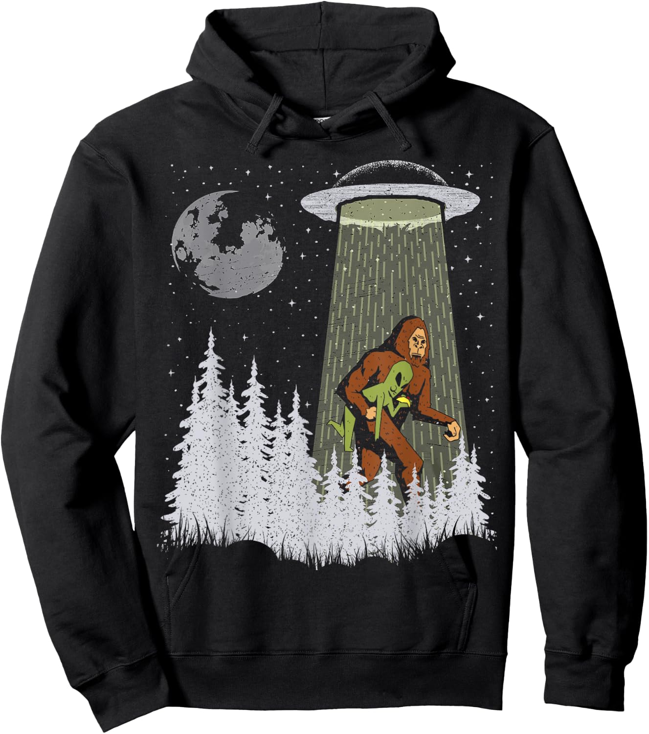 Funny Bigfoot Carrying Alien Eating Taco Cool Sasquatch Ufo Hoodie - Hoodie | Black