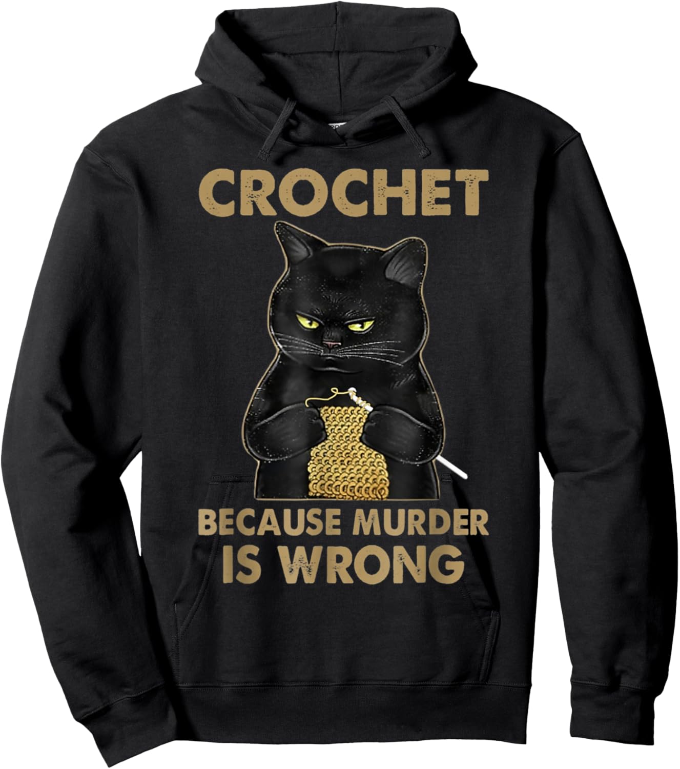 Crochet Because Murder is Wrong - Crochet Black Cat Yarn Hoodie - Hoodie | Black