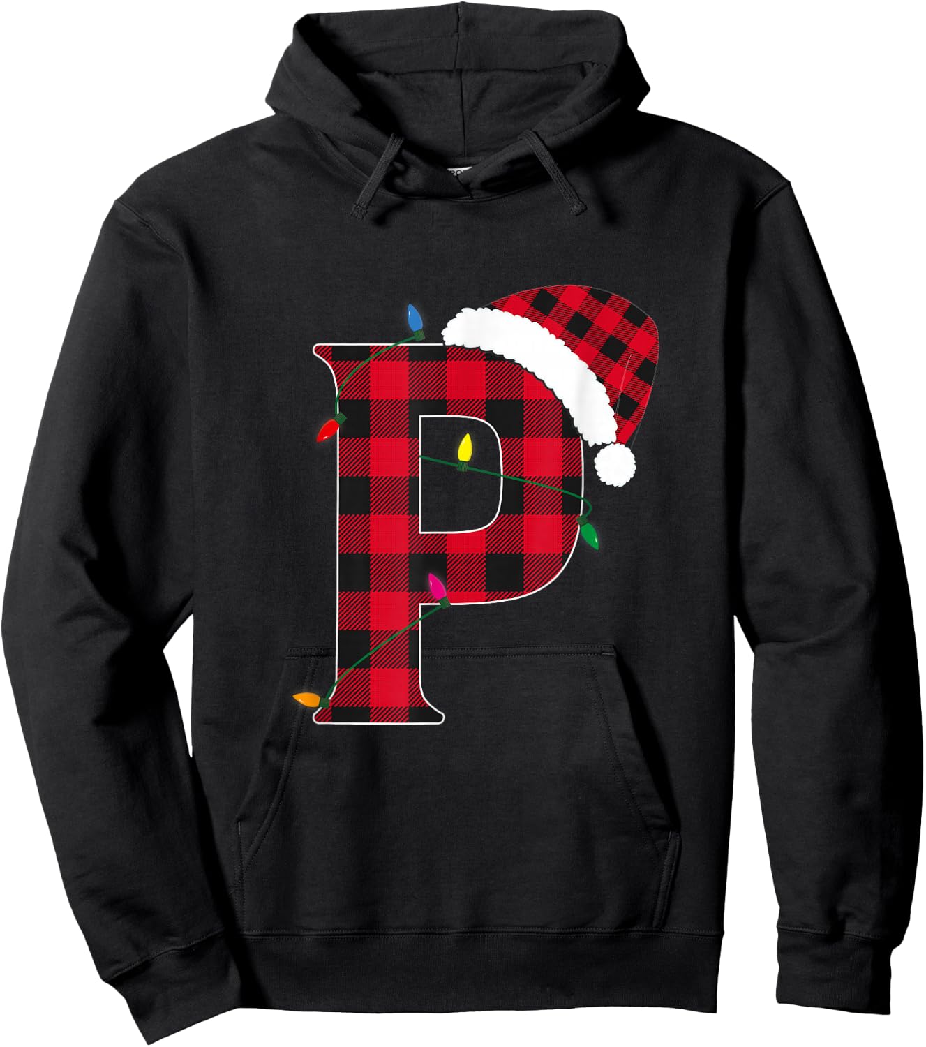 Awesome Letter P Initial Name Buffalo Plaid Christmas Hoodie - Hoodie | Black