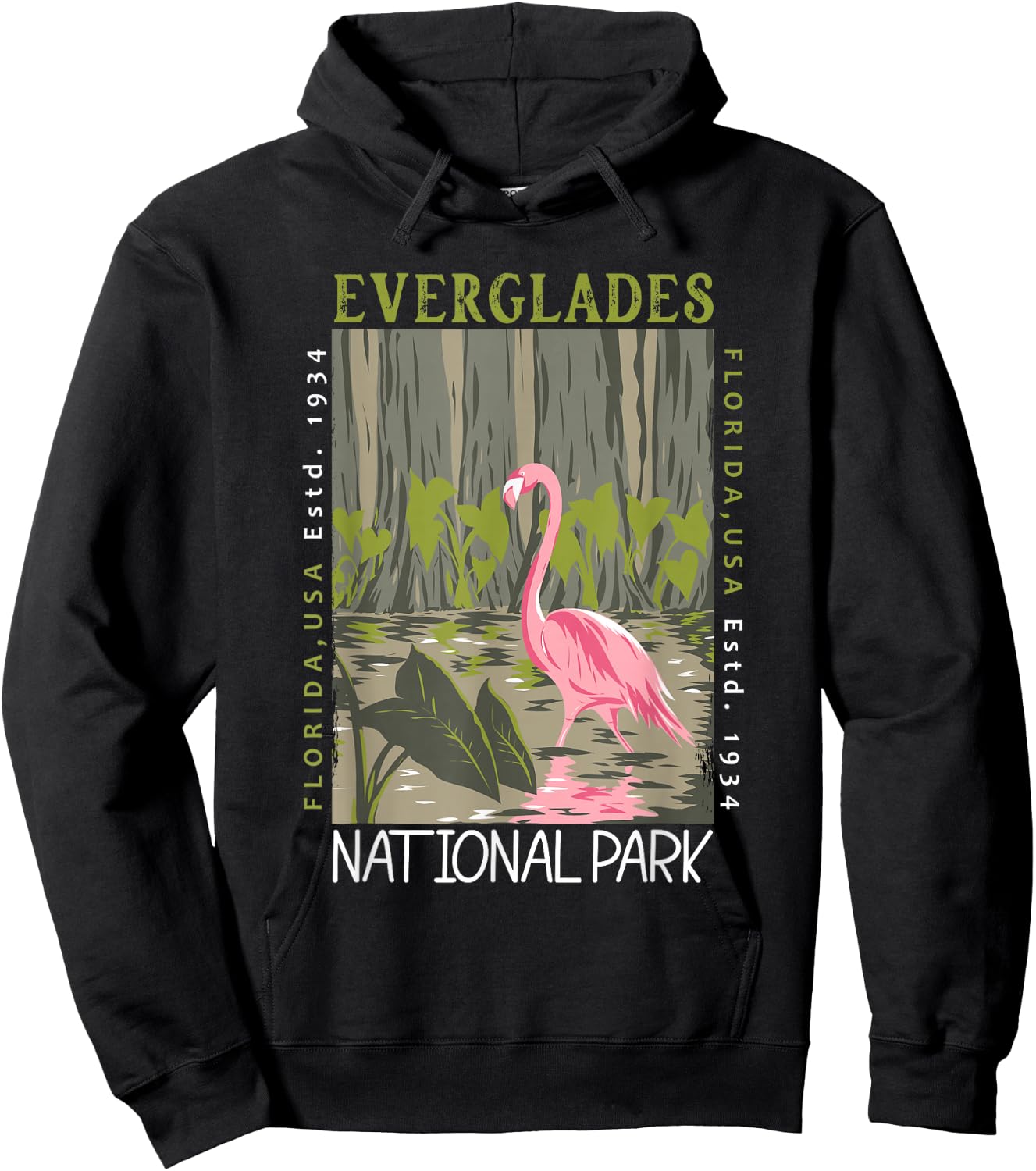 Everglades National Park Florida Flamingo Distressed Vintage Hoodie - Hoodie | Black