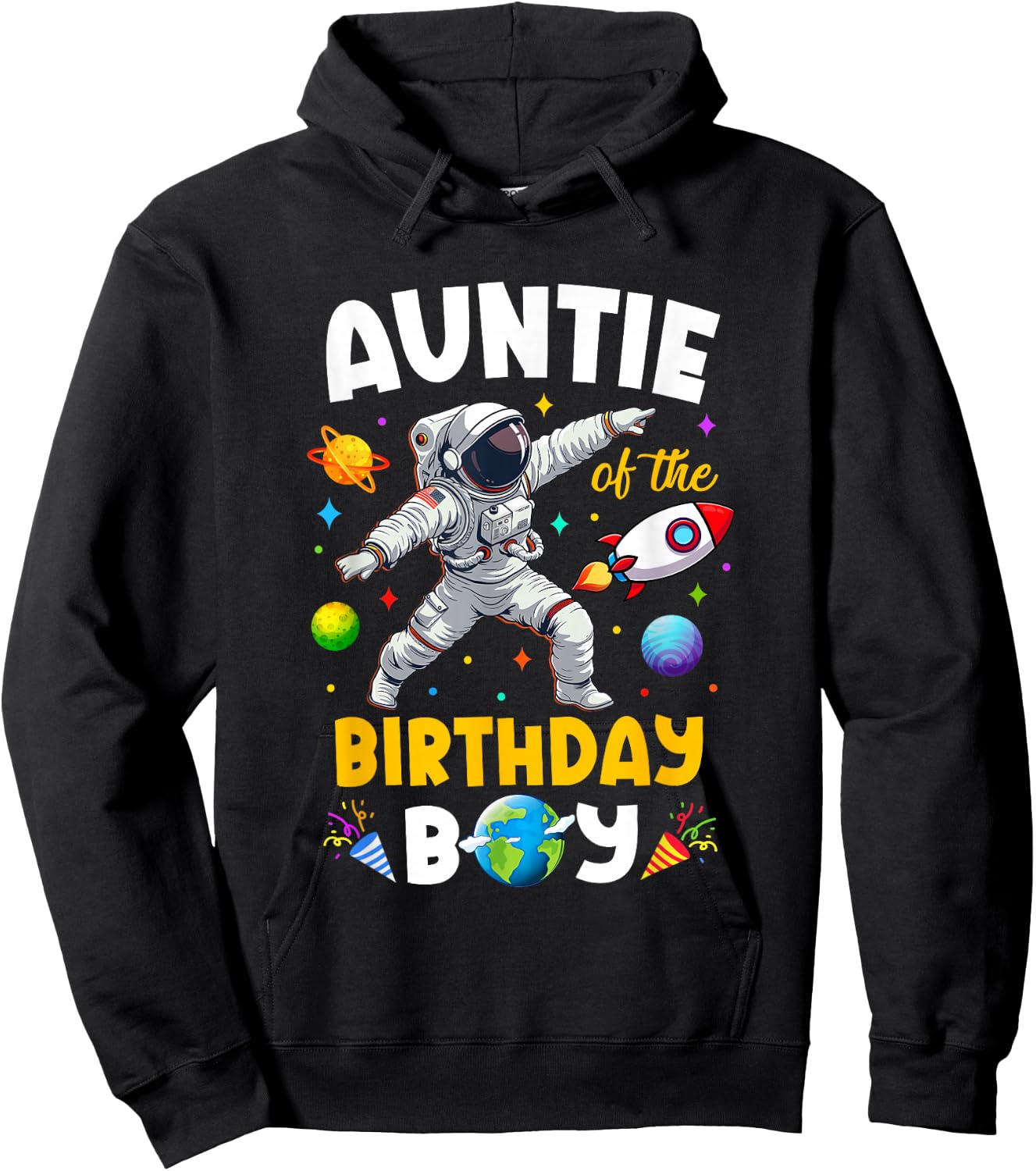 Auntie Of The Birthday Boy Astronaut Outer Space Birthday Hoodie - Hoodie | Black