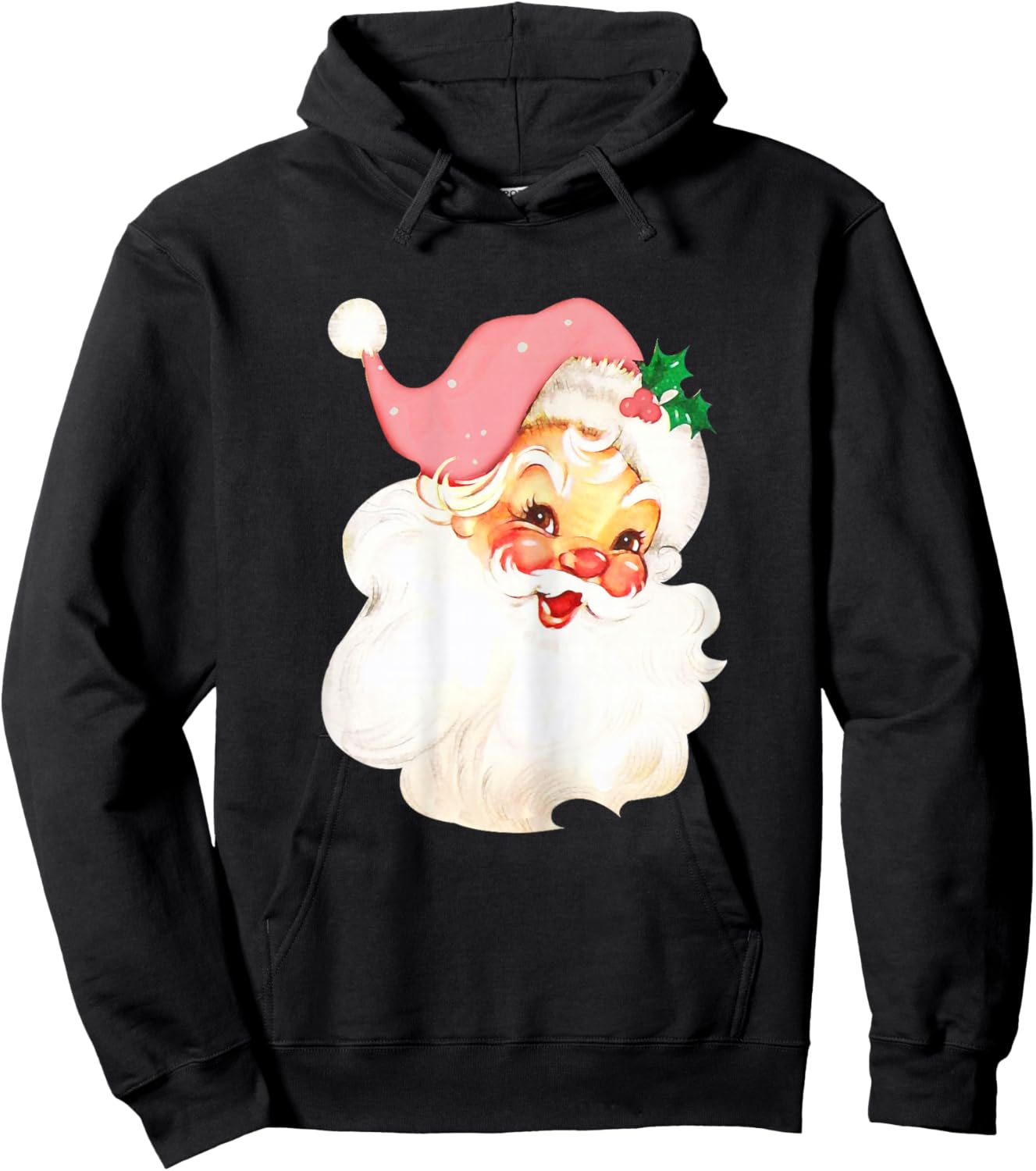 Pink Santa for Girls Christmas Retro Holiday Vintage Hoodie - Hoodie | Black