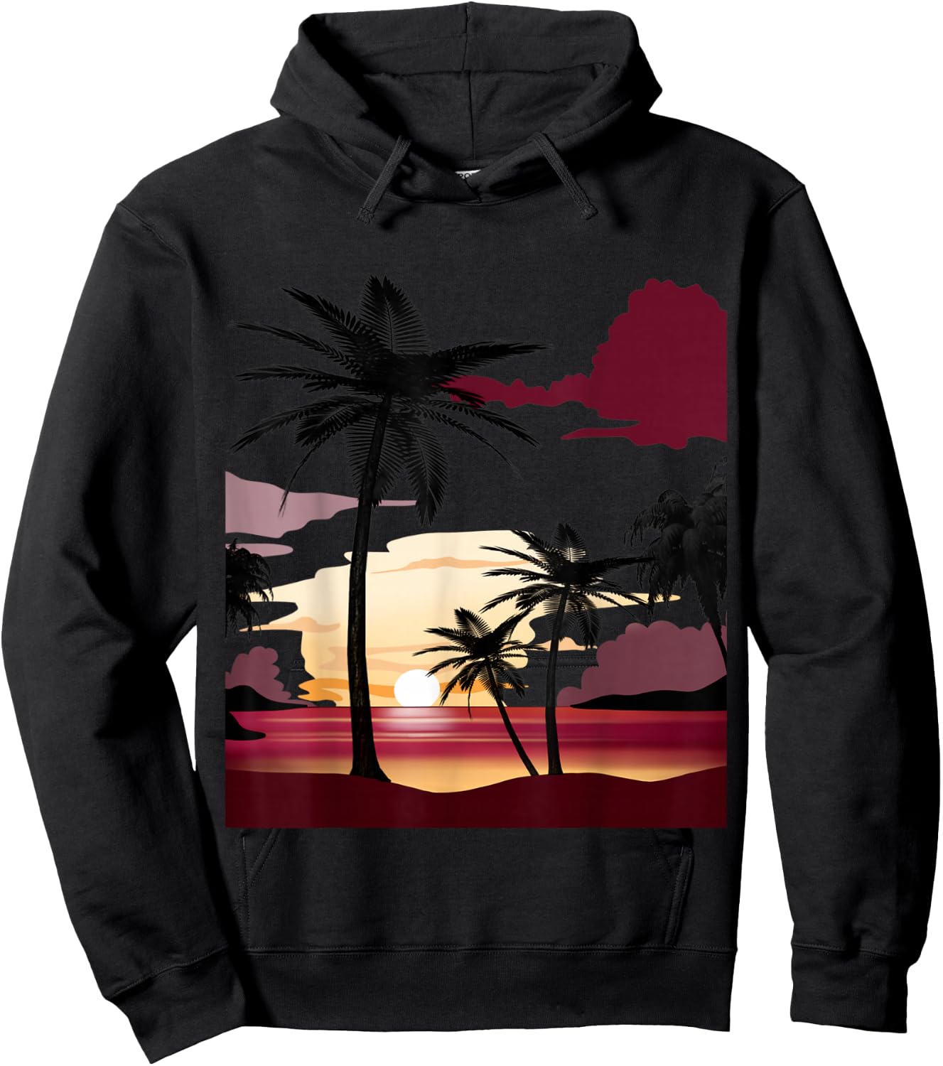 Beautiful Deep Red Sunset with Silhouetted Palm Trees Hoodie - Hoodie | Black