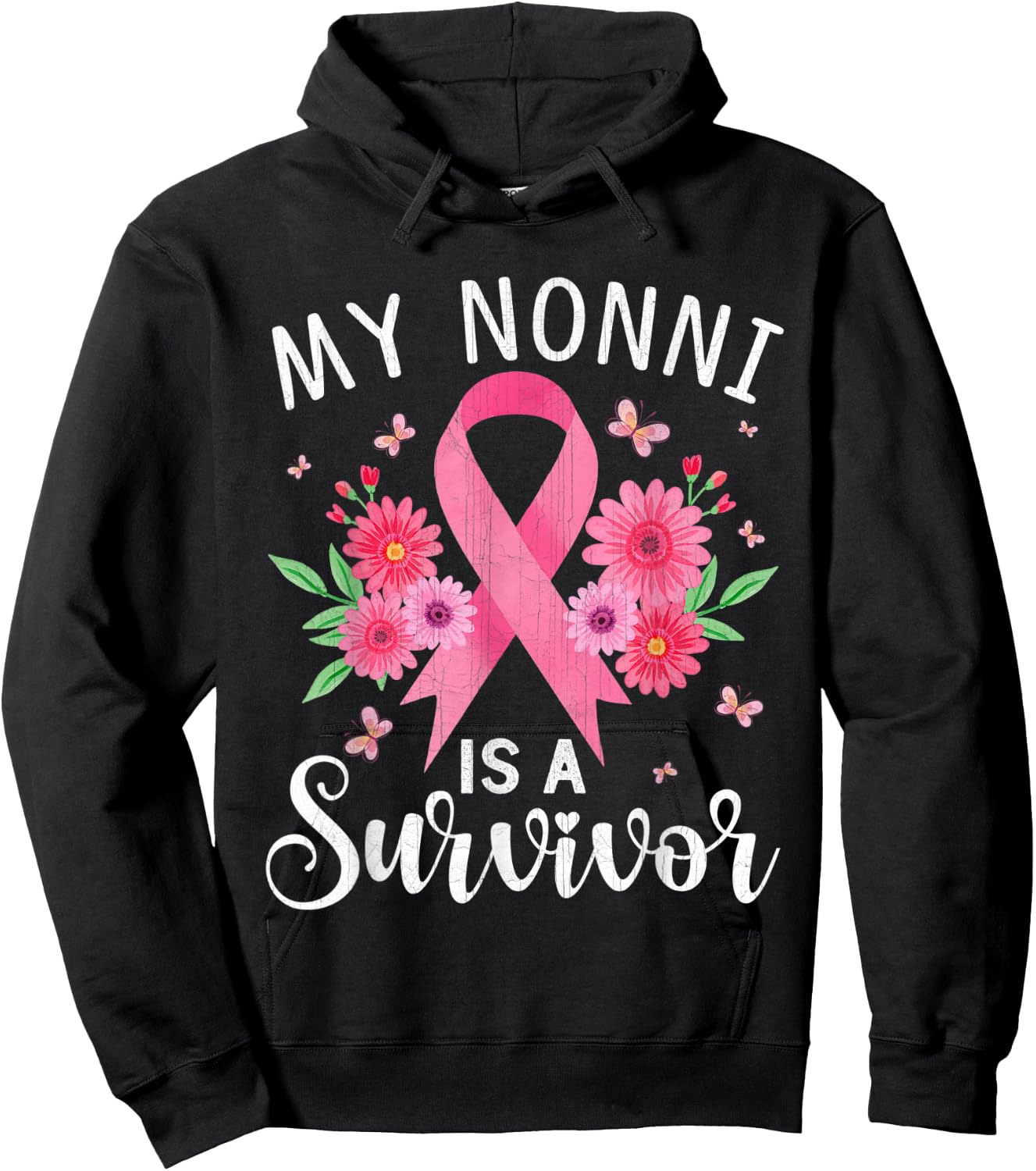October Breast Cancer Support My Nonni Is A Survivor Hoodie - Hoodie | Black