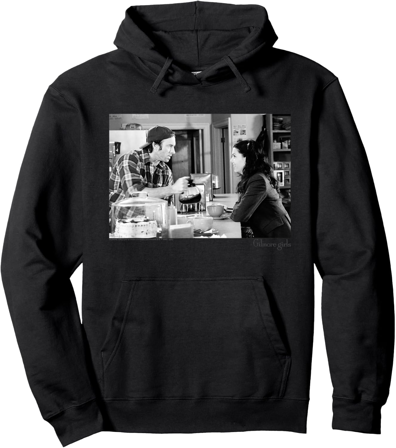 Gilmore Girls Luke Serving Coffee Black & White TV Show Hoodie - Hoodie | Black