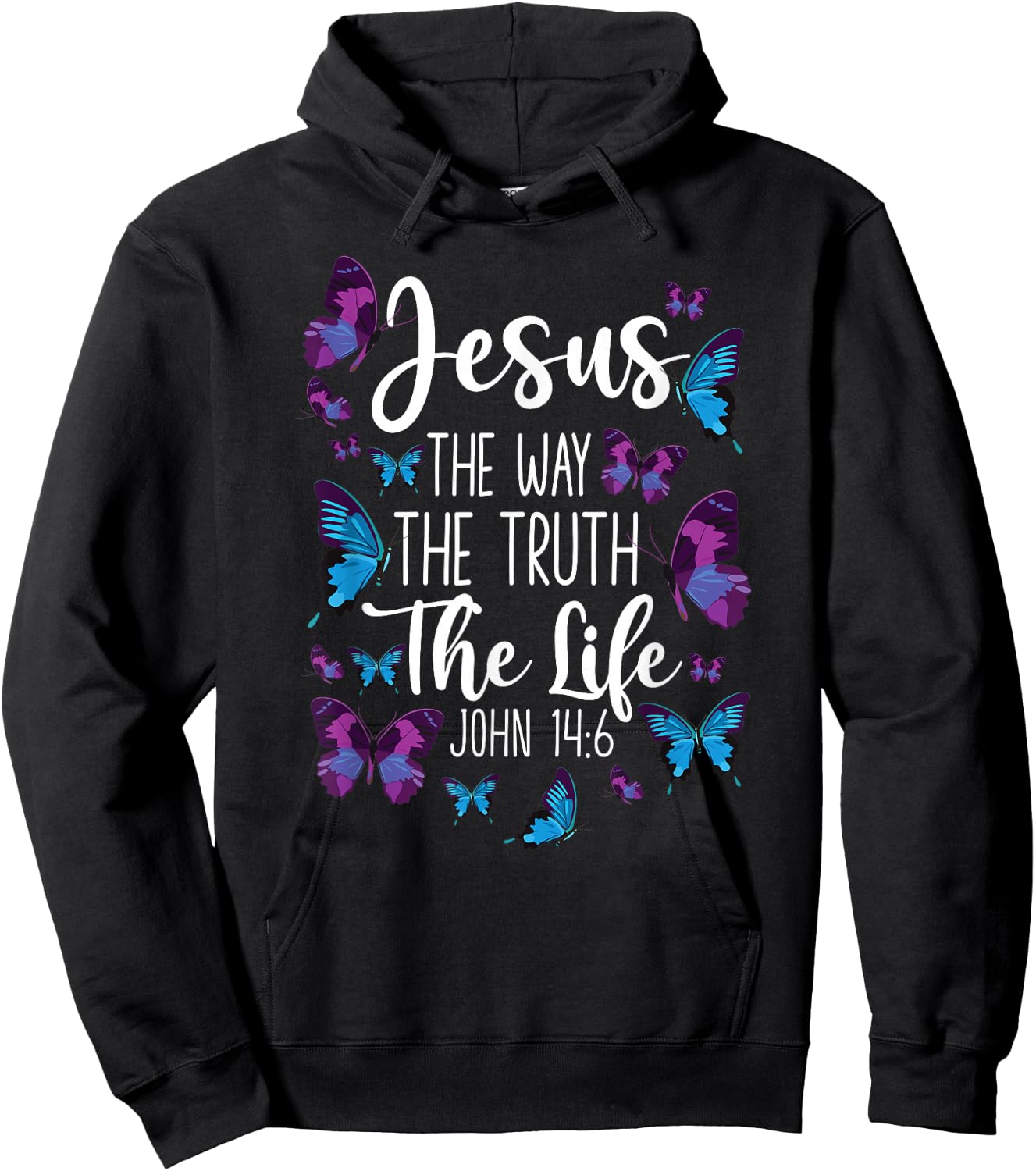 Christian Bible Verse Quote Butterfly John 14:6 Hoodie - Hoodie | Black