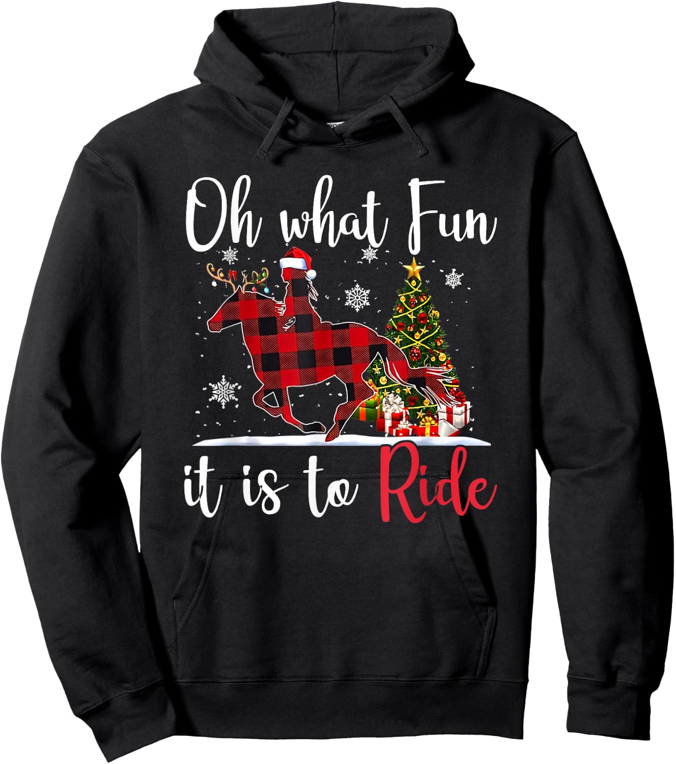Oh What Fun It Is To Ride - Cowgirl With Horses Christmas Hoodie - Hoodie | Black