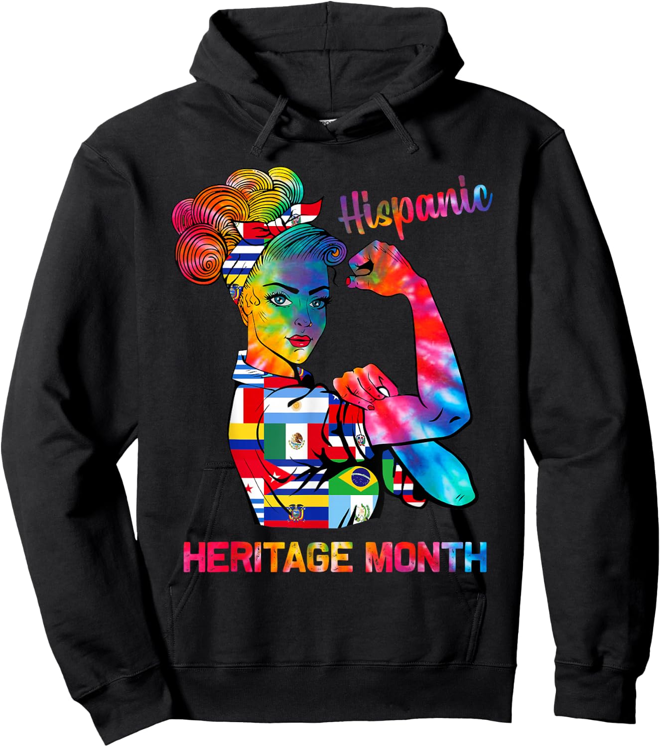 Women National Hispanic Heritage Month Hispanic All Flag Hoodie - Hoodie | Black