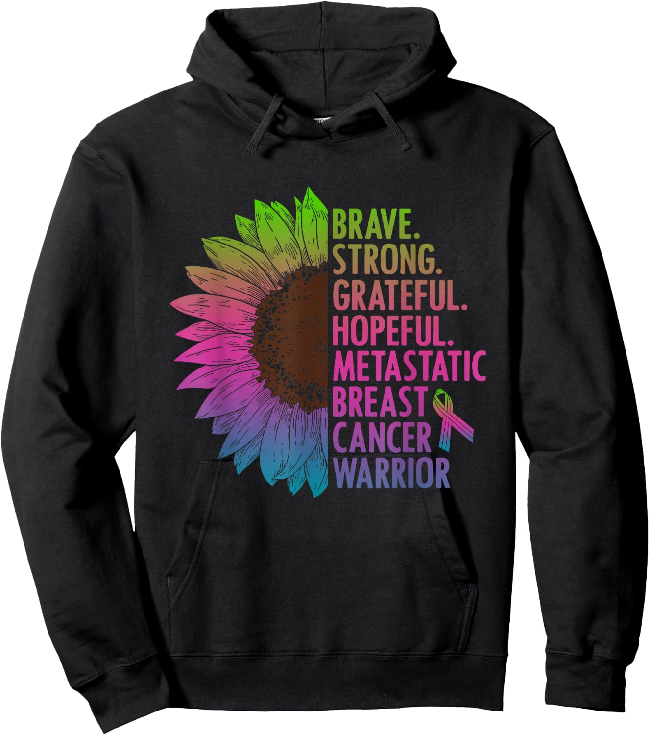 Care Warrior Metastatic Breast Cancer Ribbon Awareness Hoodie - Hoodie | Black