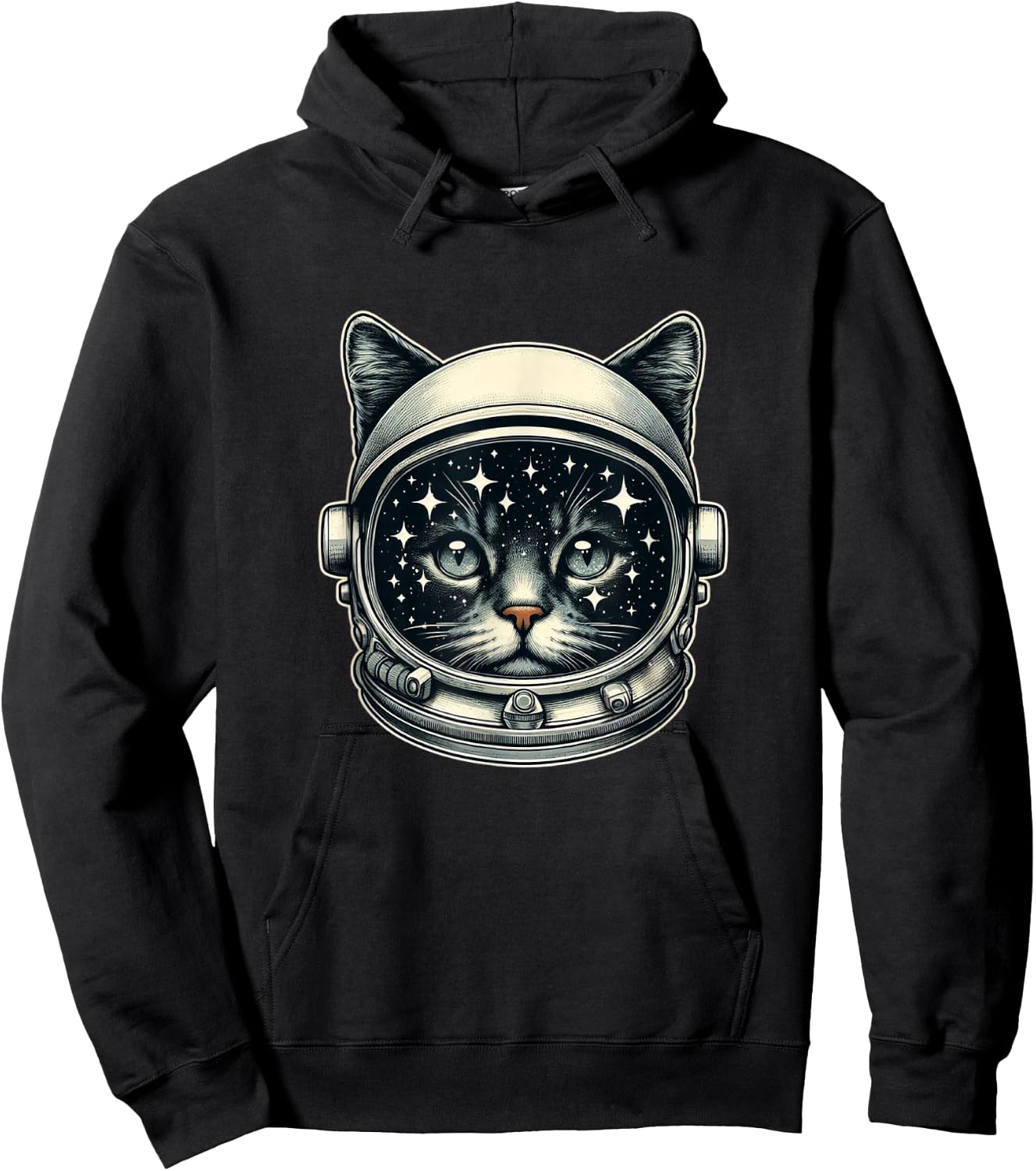 Space Cat Funny Cosmic Astronaut Cat Cute Retro Galaxy Cat Hoodie - Hoodie | Black