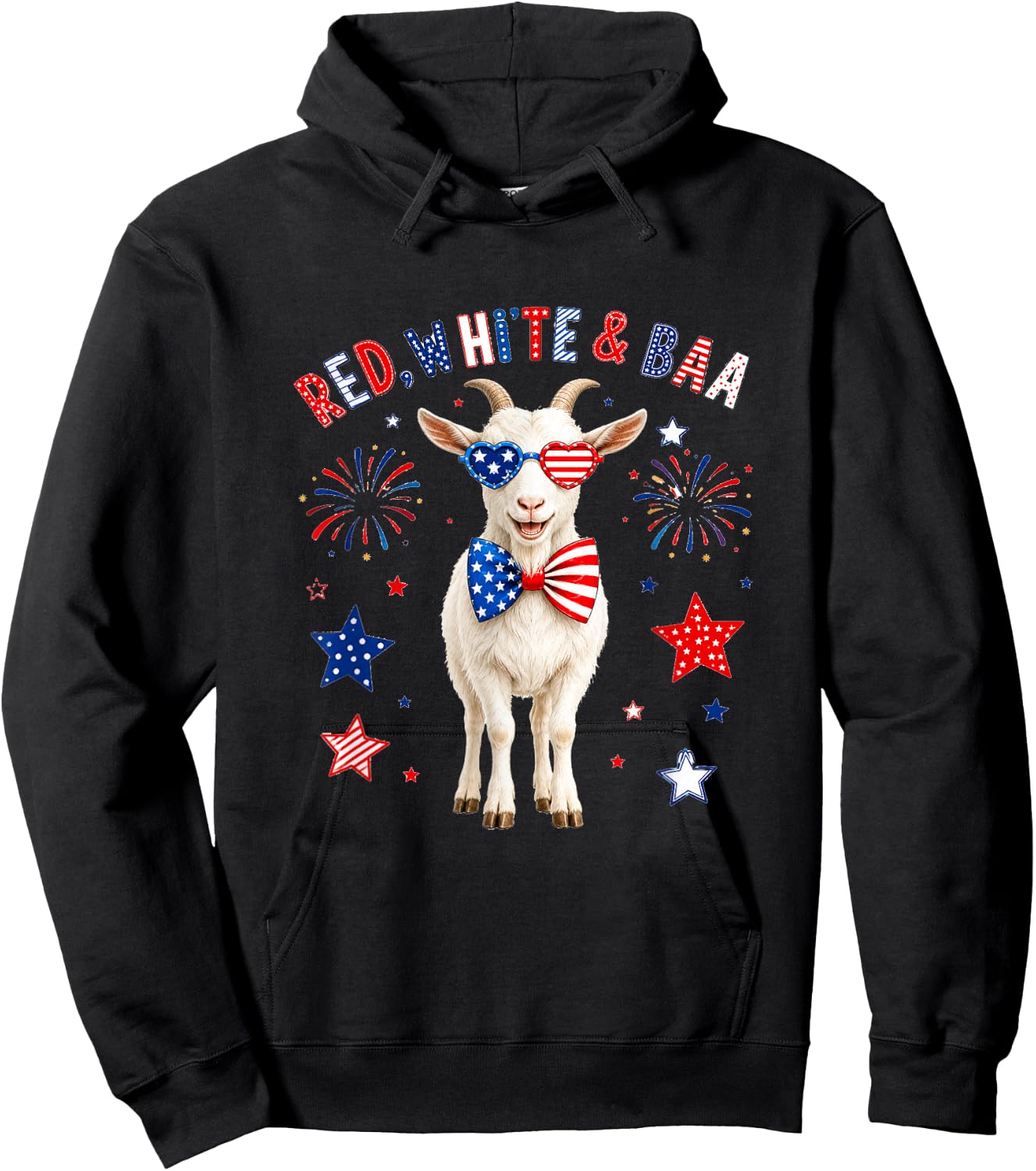 Red White and Goat Sound 4th of July US Flag Funny Farmer Hoodie - Hoodie | Black