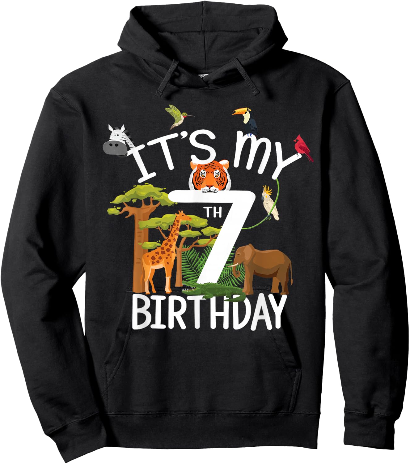 It's My 7th Birthday Boy Zoo Theme 7 Years Old Animal Party Hoodie - Hoodie | Black