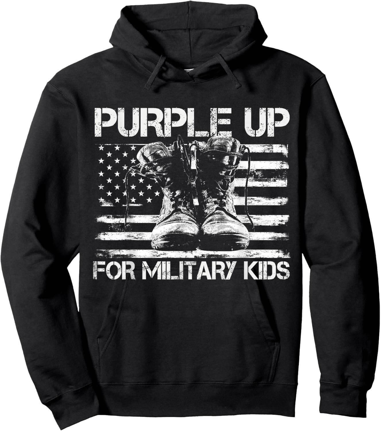 Purple up for Military Kids USA American Flag Military Boots Hoodie - Hoodie | Black