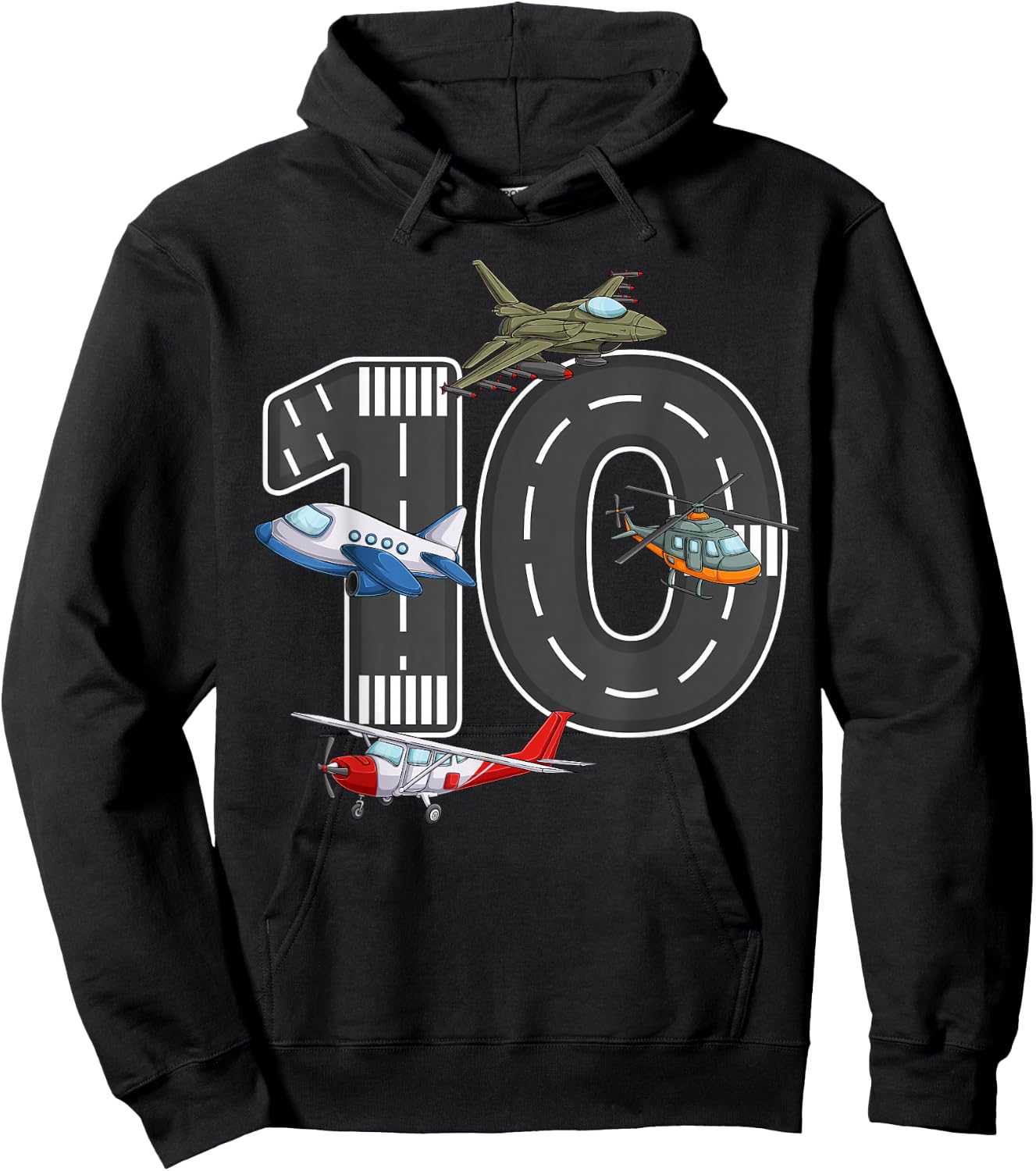 Little Pilot 10th Birthday Party 10 Ten Year Old Airplane Hoodie - Hoodie | Black