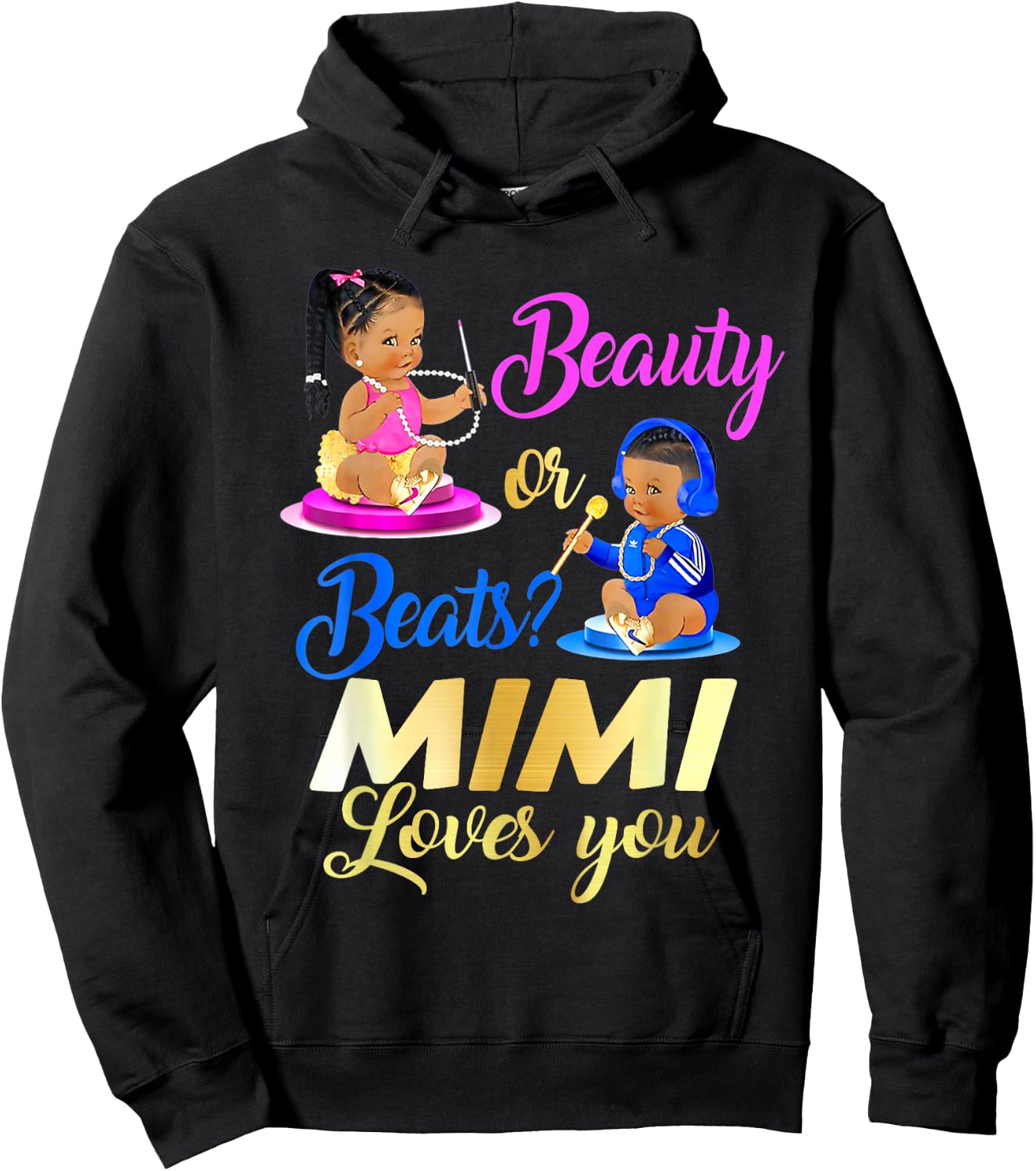 Cute Beauty Or Beat Mimi Loves You - Gender Reveal Party Hoodie - Hoodie | Black