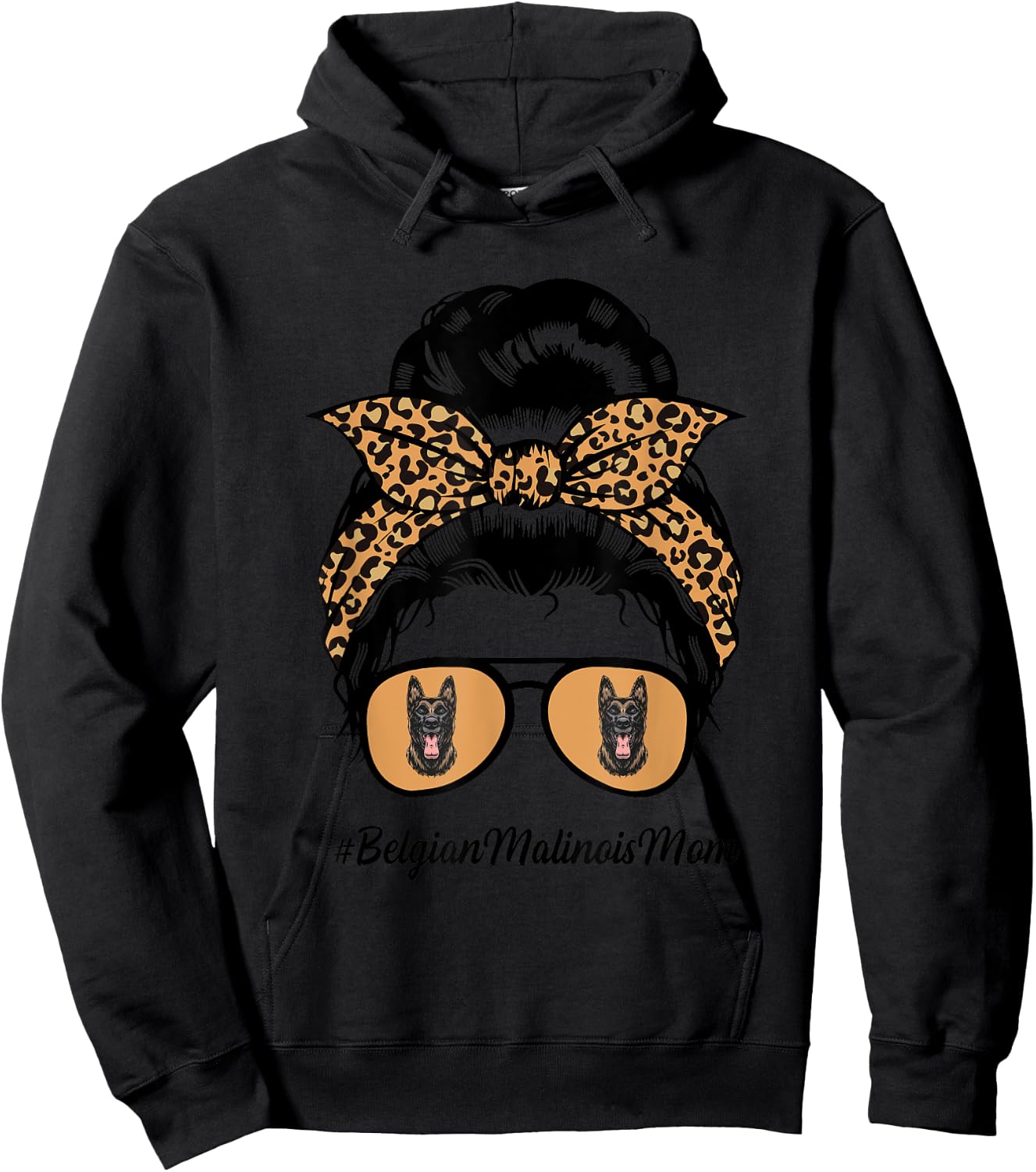 Belgian Malinois Dog Mom Messy Hair Bun Leopard Dog Lover Hoodie - Hoodie | Black