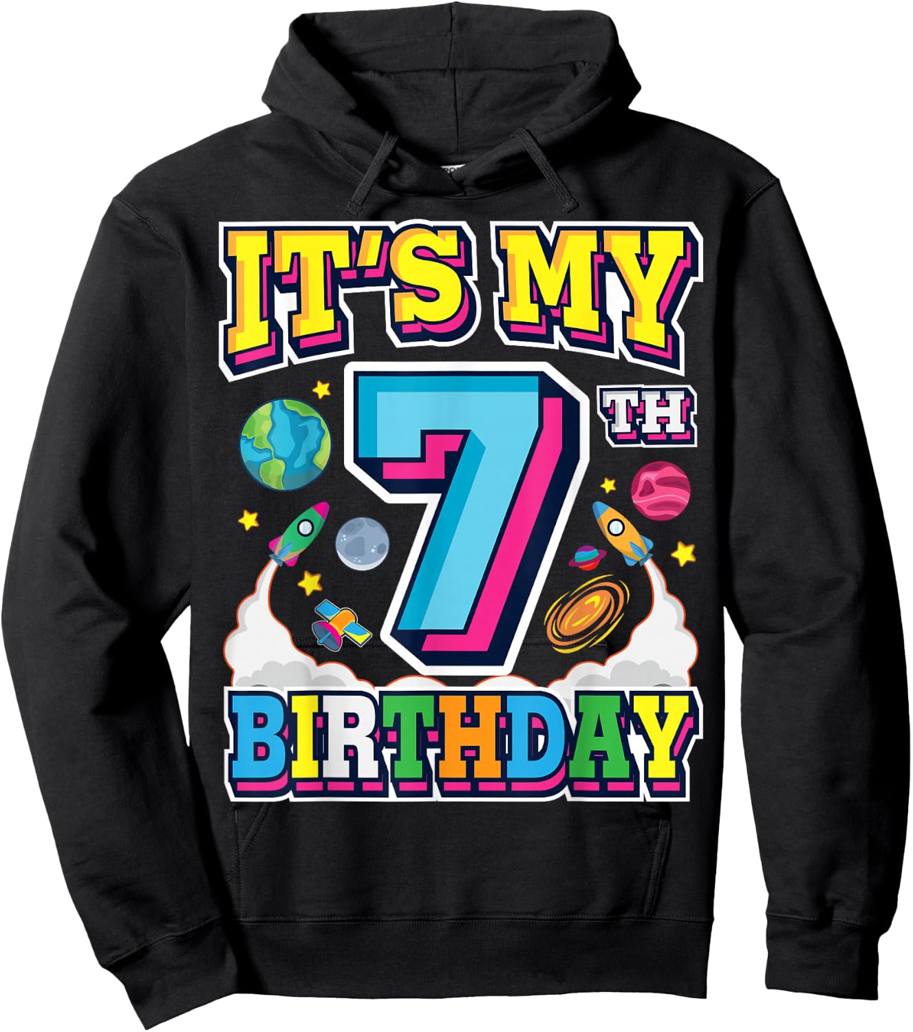 It's My 7th Birthday 7 Years Old Astronaut Space Theme Hoodie - Hoodie | Black
