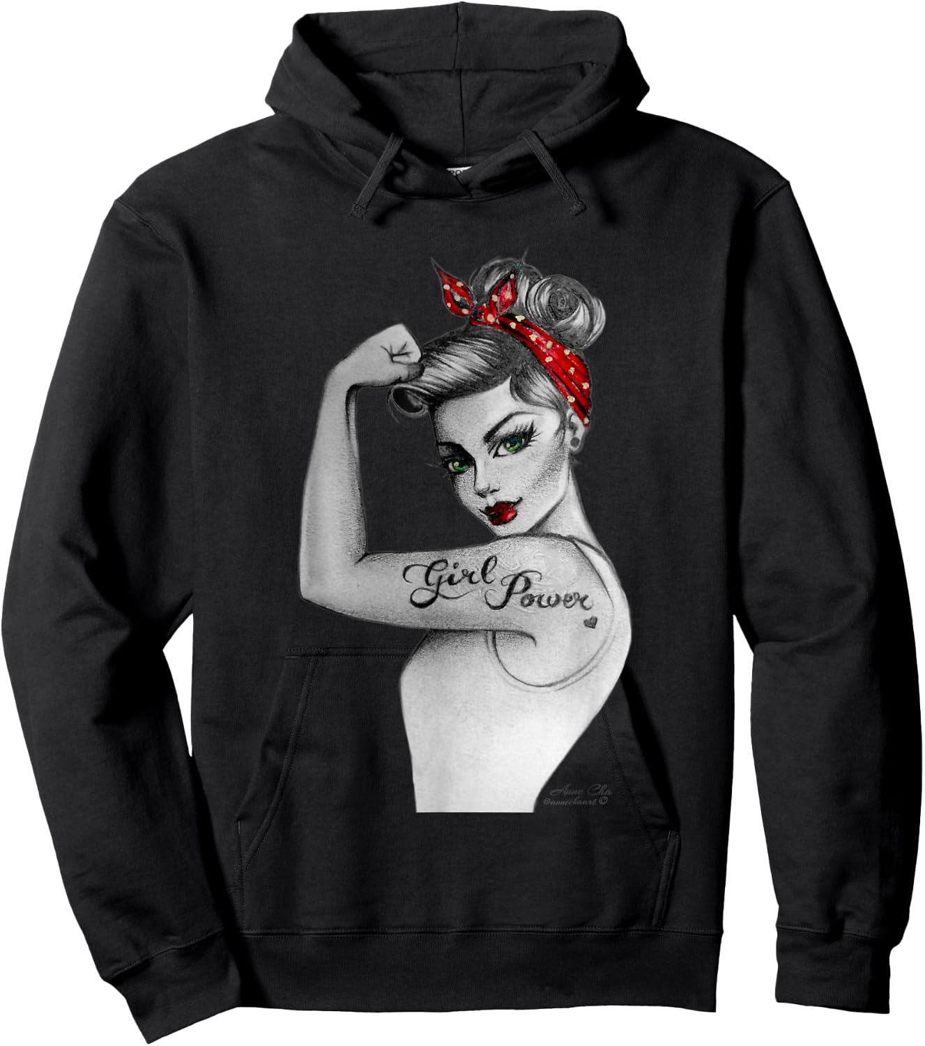 Girl Power Feminist Art Retro Rosie Riveter Style by AnneCha Hoodie - Hoodie | Black