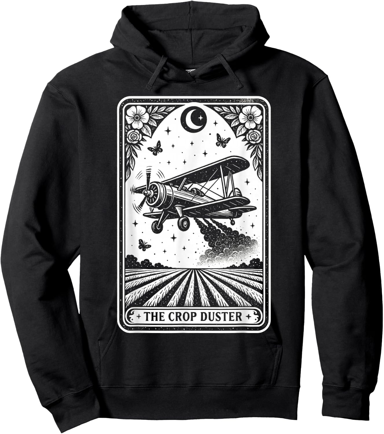 Crop Duster Airplane Tarot Card Vintage Flying Plane Art Hoodie - Hoodie | Black