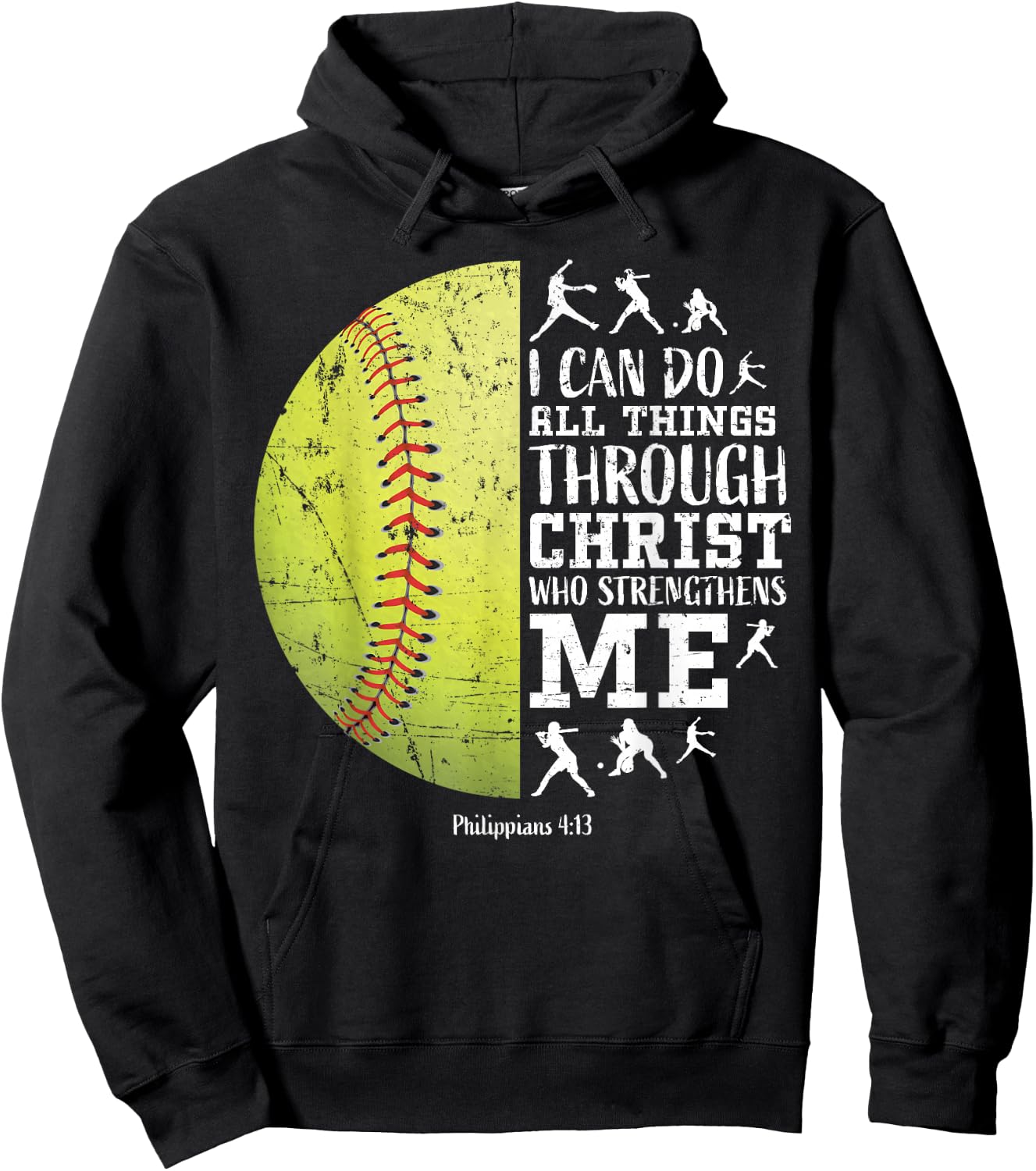 Philippians 4:13 Softball I Can Do All Things Through Christ Hoodie - Hoodie | Black