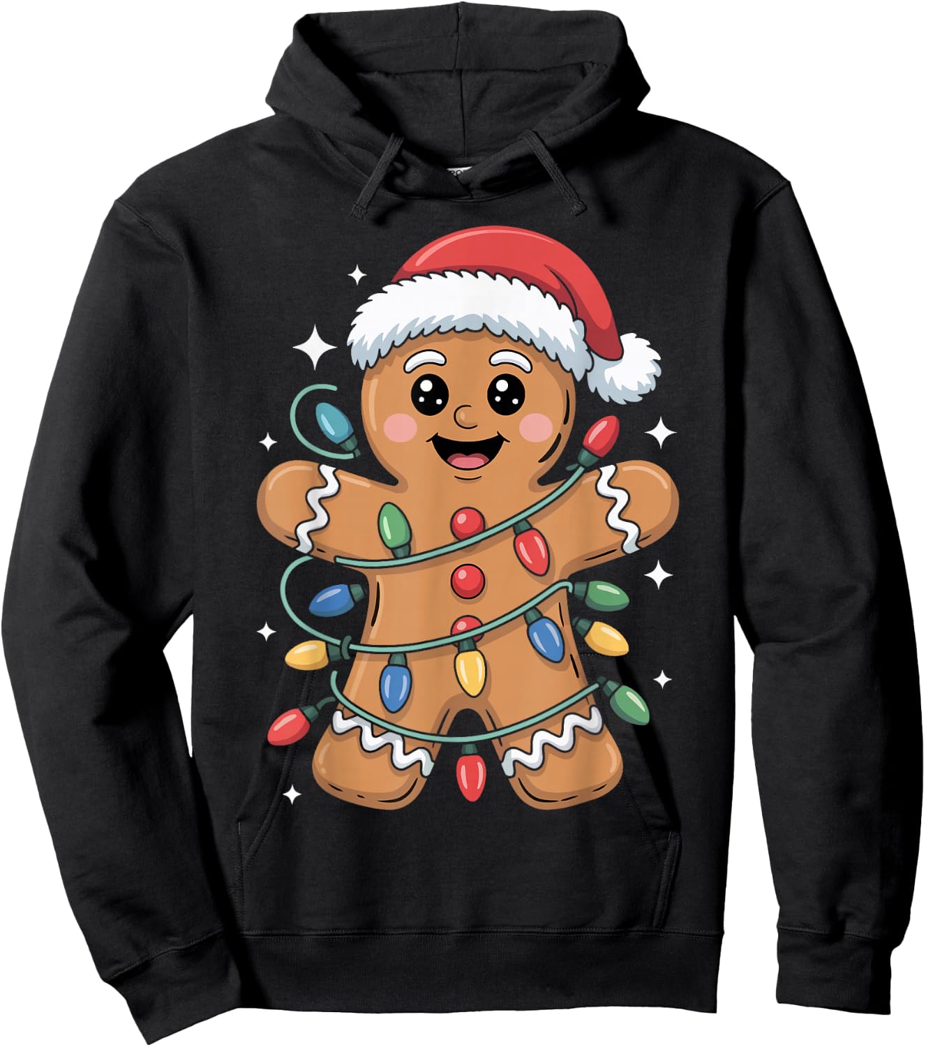 Gingerbread Man Tangled Christmas Lights Hoodie - Hoodie | Black