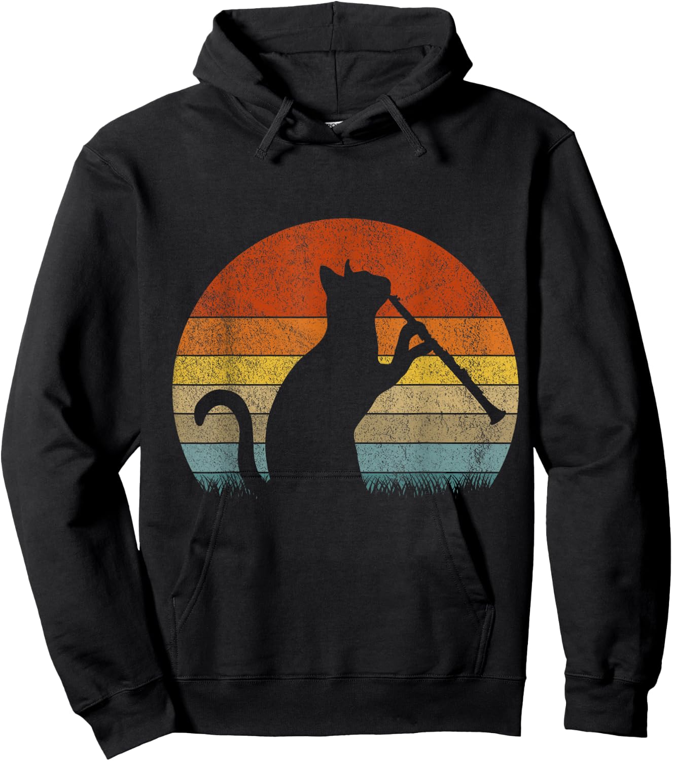 Funny Clarinet Cat Clarinet Player Musician Retro Vintage Hoodie - Hoodie | Black