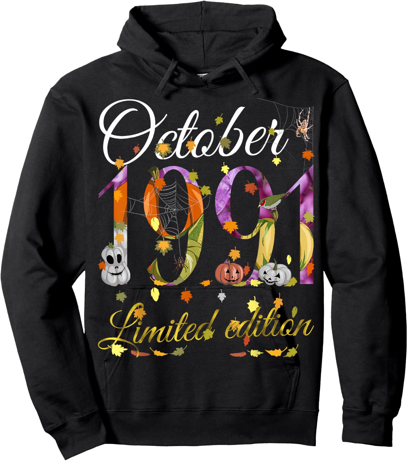 October 1991 34 Year Old Pumpkin Fall 34th Birthday Gift Hoodie - Hoodie | Black