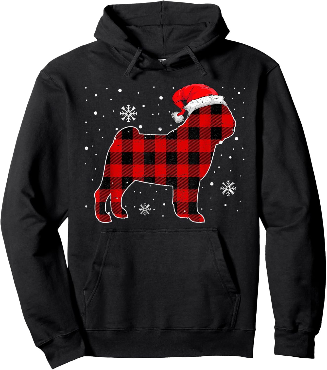 Christmas Buffalo Plaid Dog Shirt, Christmas Pug Pajama Women Kids Hoodie - Hoodie | Black