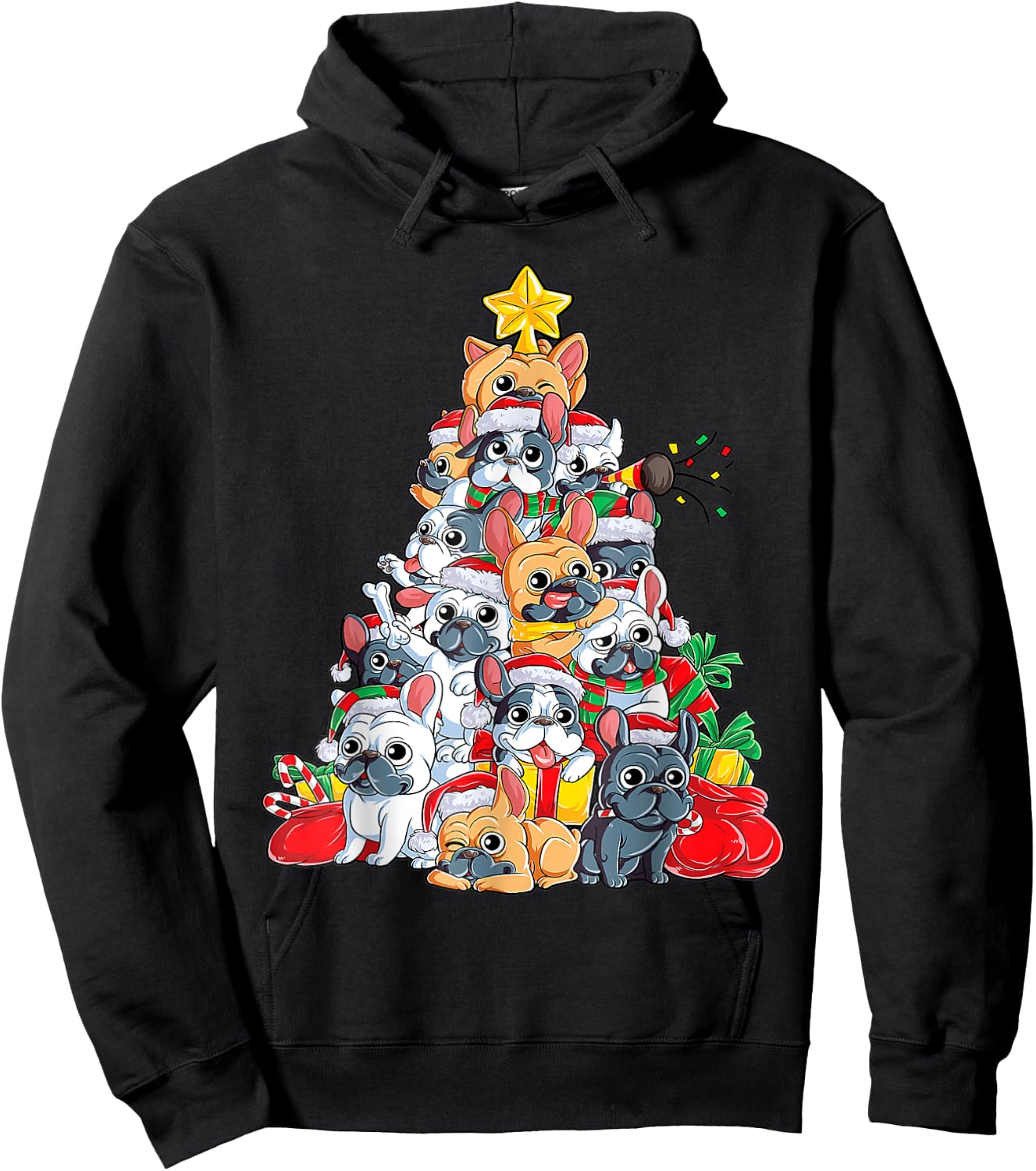 French Bulldog Christmas Tree Dog Santa Hat Xmas Boys Dogmas Hoodie - Hoodie | Black
