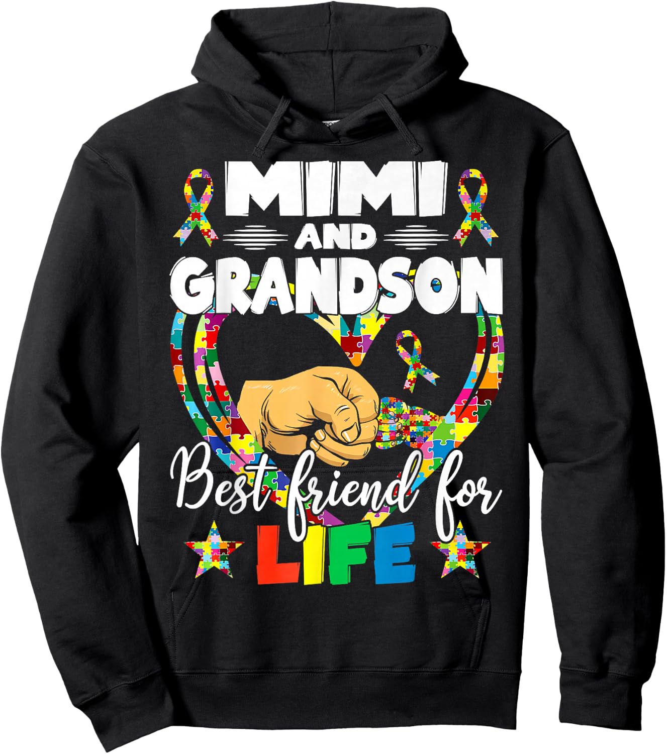 Supportive Women Autism Awareness Mimi And Grandson Hoodie - Hoodie | Black