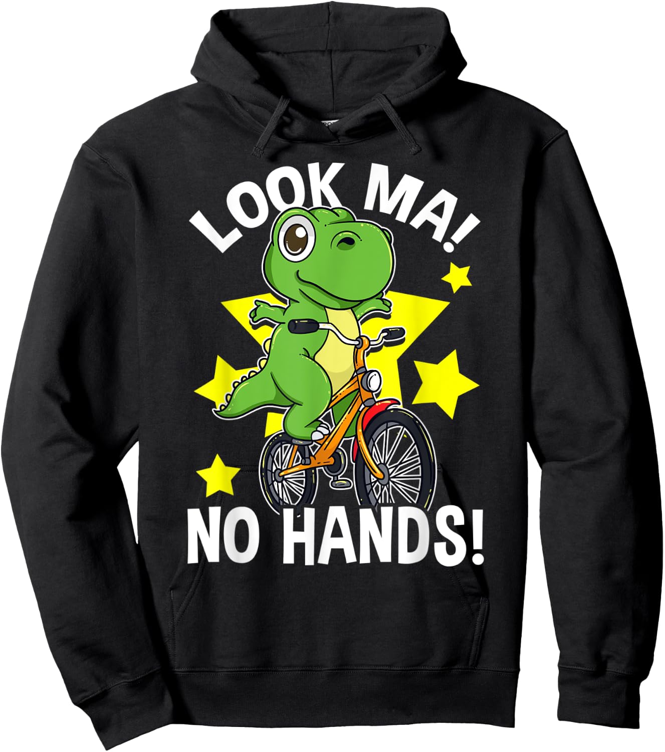 Look Ma No Hands Ride A Bicycle Learning Kids Funny Dinosaur Hoodie - Hoodie | Black