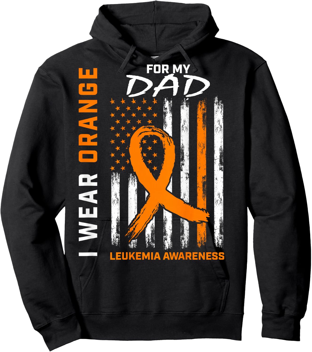 I Wear Orange for My Dad Leukemia Awareness American Flag Hoodie - Hoodie | Black