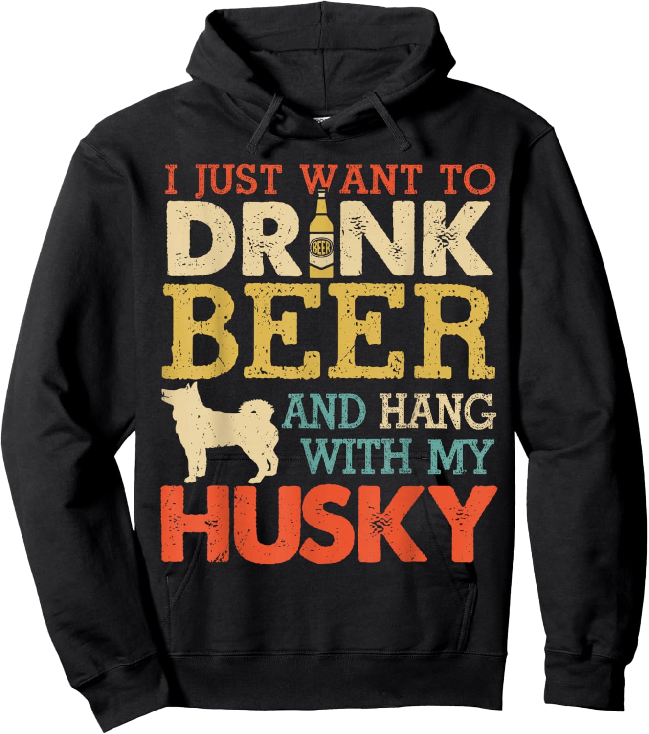 Husky Dad Drink Beer Hang With Dog Funny Men Vintage Hoodie - Hoodie | Black