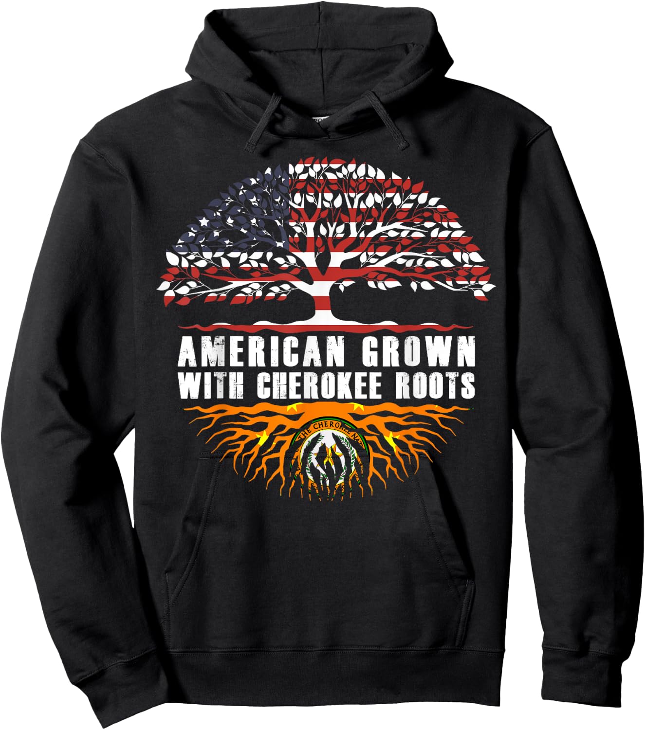 American Grown With Cherokee Roots Cherokee Native American Hoodie - Hoodie | Black