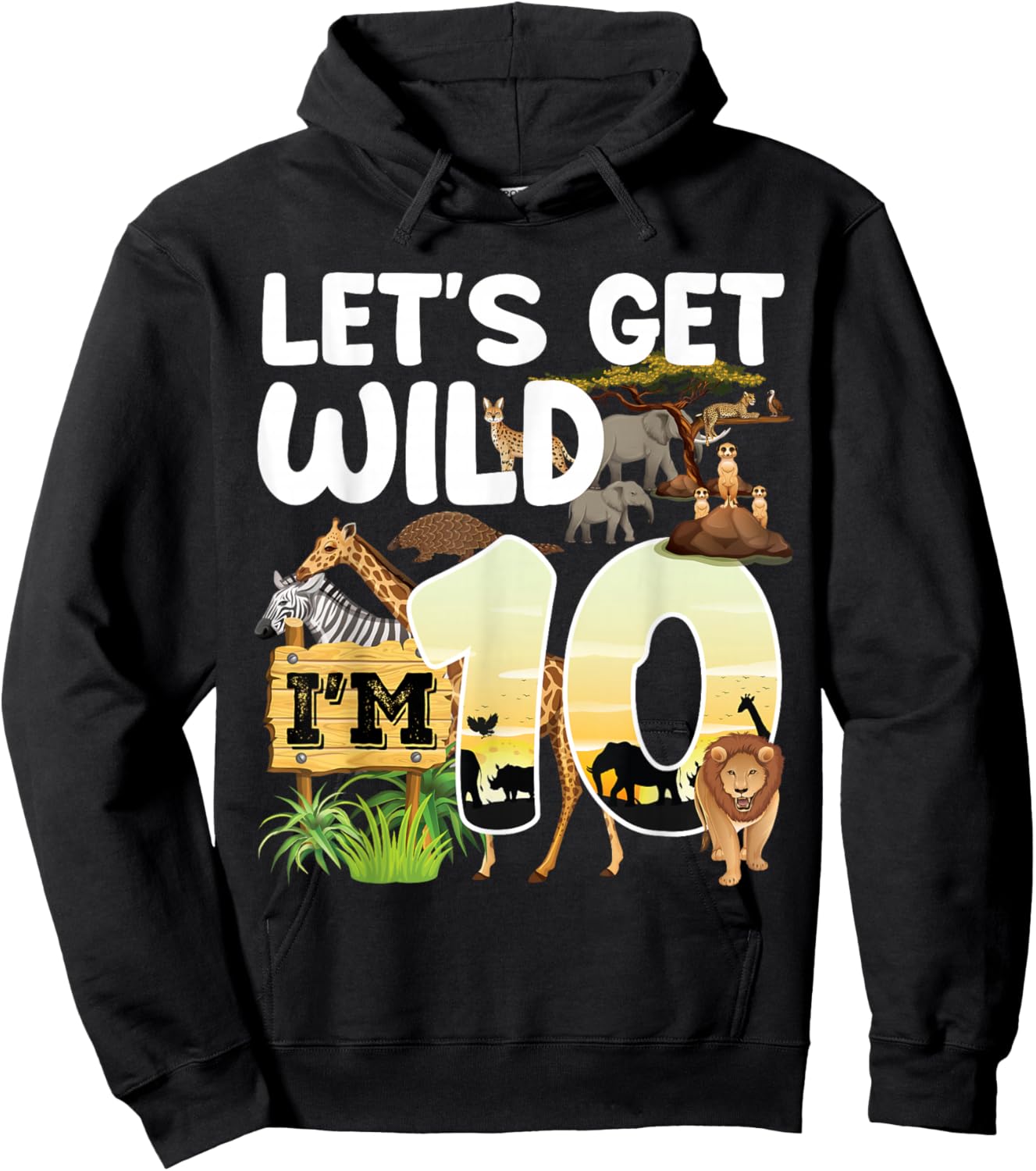 10 Year Old Zoo Birthday Safari Jungle Animal 10th B-day Hoodie - Hoodie | Black
