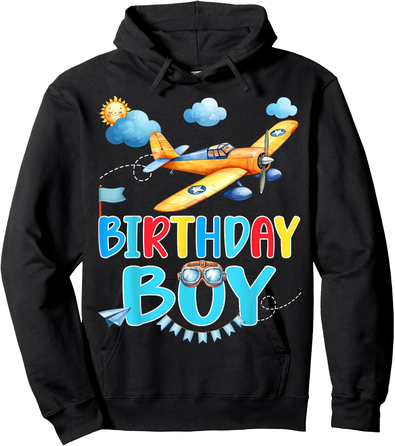 Kids Birthday Boy Flight Crew Squad Airplane Matching Family Hoodie - Hoodie | Black