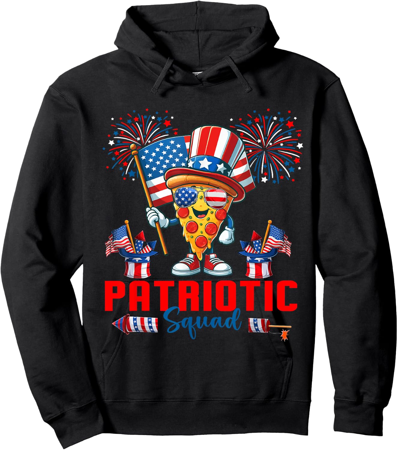 Patriotic Squad Pizza Sunglasses Flag Food Lover Patriotic Hoodie - Hoodie | Black