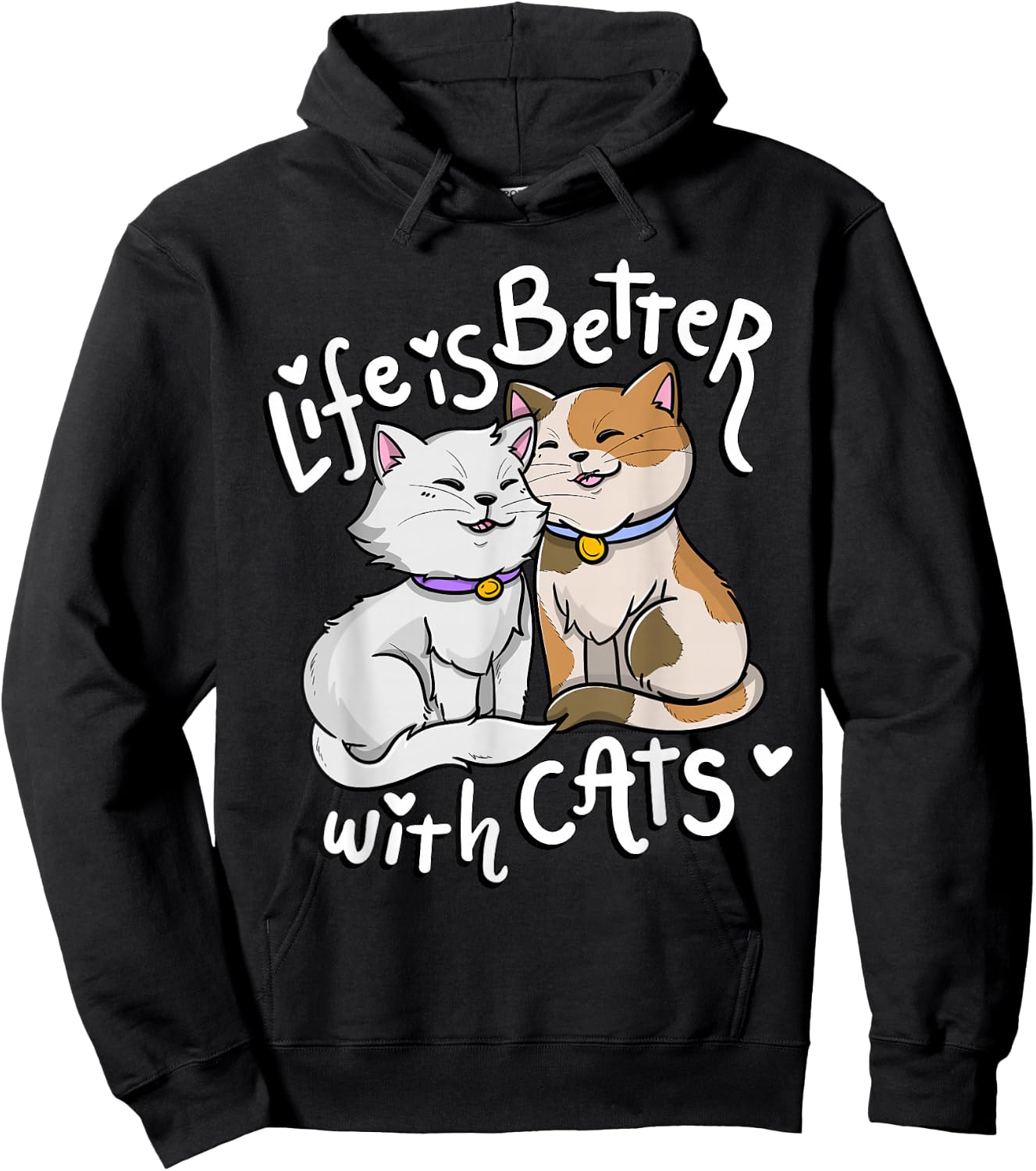 Valentine's Cat Lover Life is Better with Cats Mother's Day Small Hoodie - Hoodie | Black