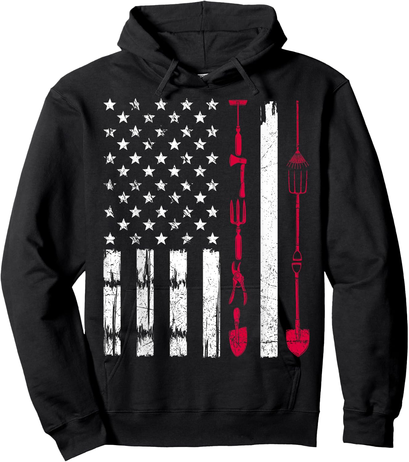 USA Gardening Flag Proud American Gardener Patriotic Retro Hoodie - Hoodie | Black