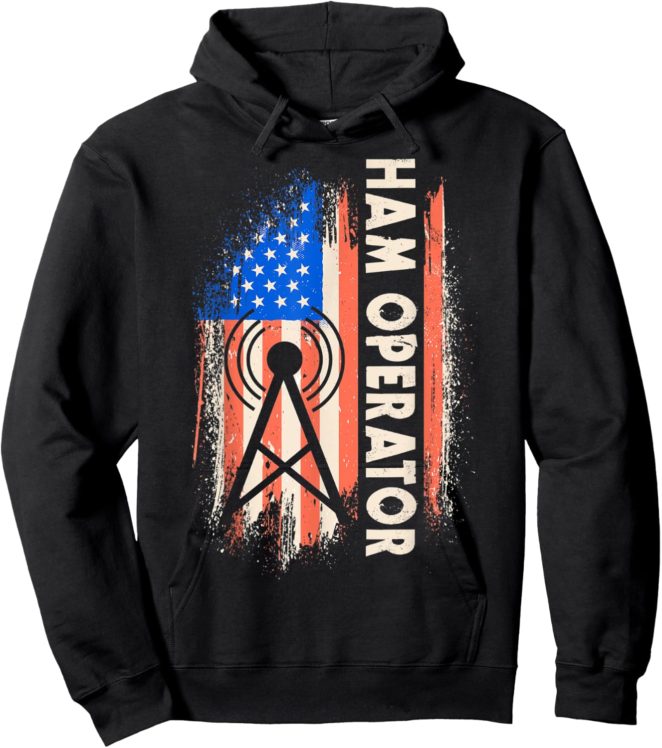 Patriotic USA Flag Ham Radio Amateur Radio Operator Women Men Hoodie - Hoodie | Black